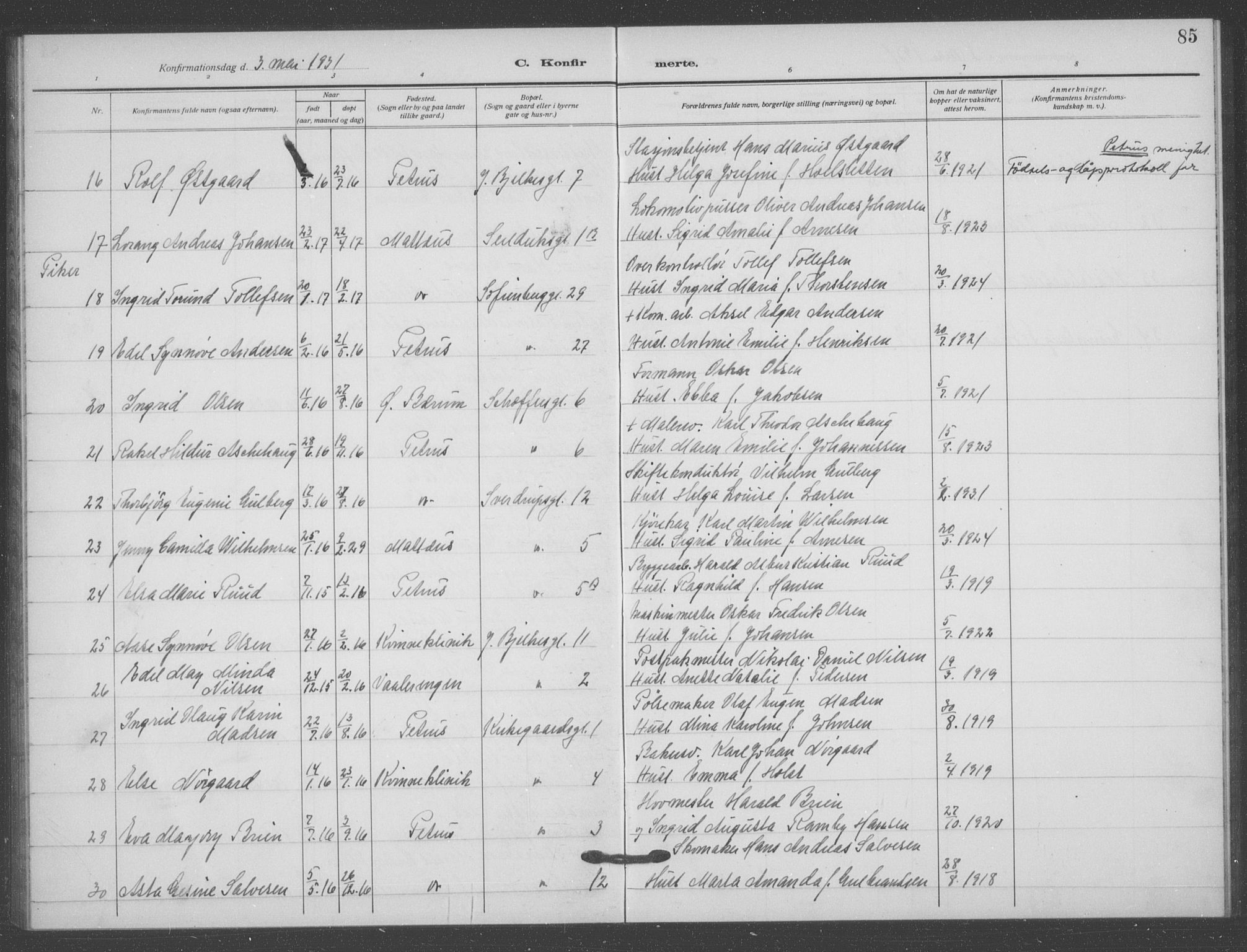 Matteus prestekontor Kirkebøker, AV/SAO-A-10870/F/Fa/L0002: Ministerialbok nr. 2, 1917-1938, s. 85