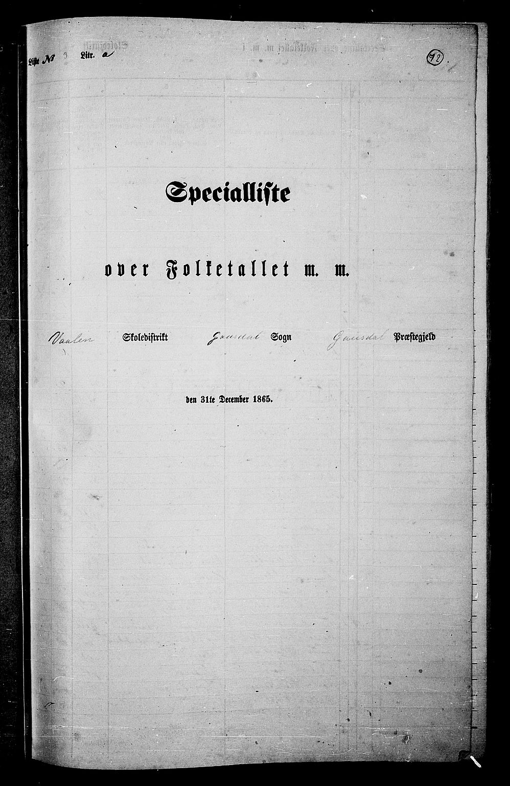 RA, Folketelling 1865 for 0522P Gausdal prestegjeld, 1865, s. 61