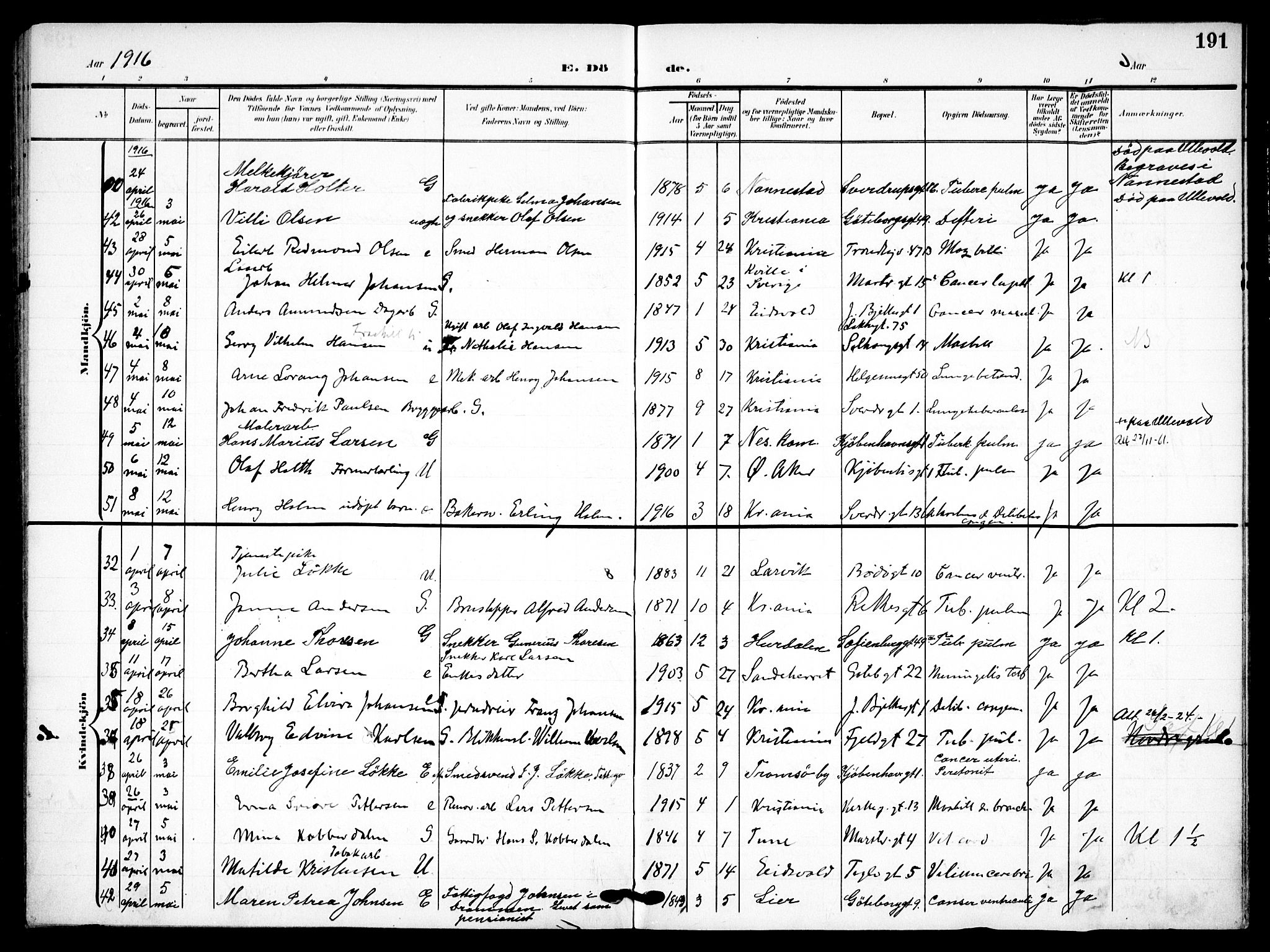 Petrus prestekontor Kirkebøker, AV/SAO-A-10872/F/Fa/L0010: Ministerialbok nr. I 10, 1904-1916, s. 191