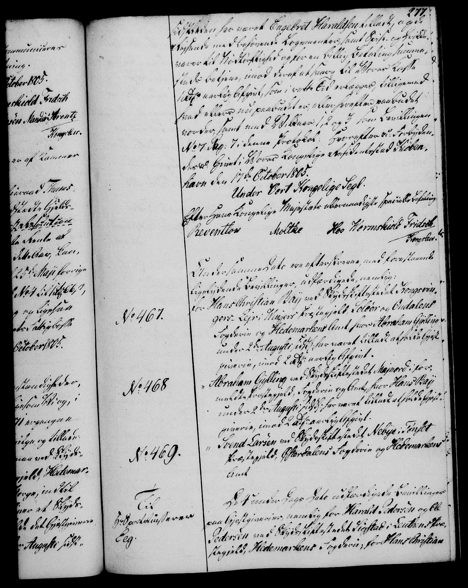 Rentekammeret, Kammerkanselliet, AV/RA-EA-3111/G/Gg/Gga/L0018: Norsk ekspedisjonsprotokoll med register (merket RK 53.18), 1804-1806, s. 277