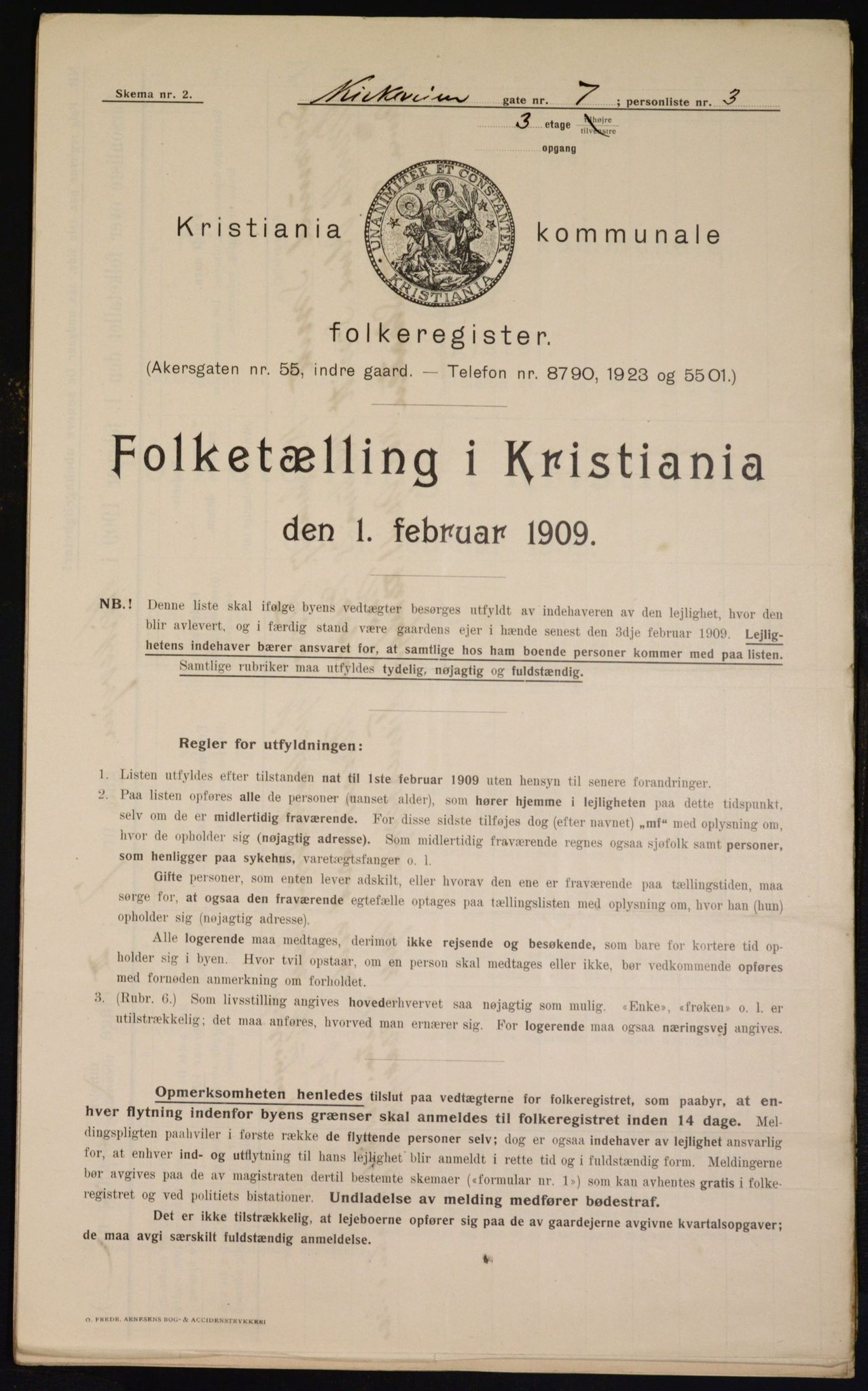 OBA, Kommunal folketelling 1.2.1909 for Kristiania kjøpstad, 1909, s. 46456