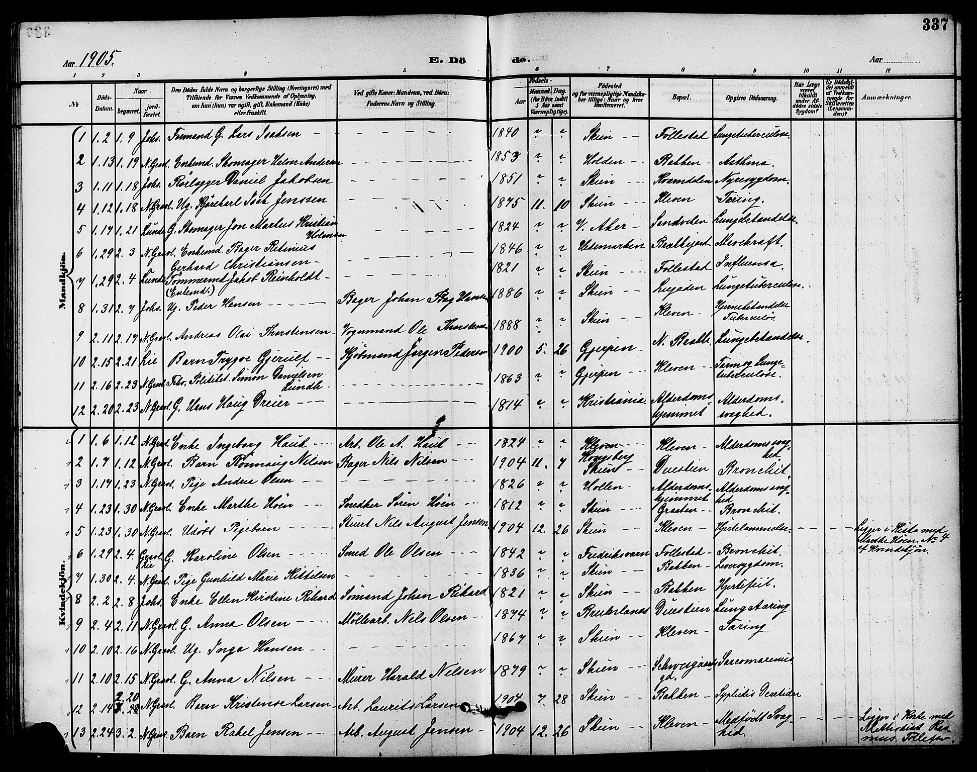 Skien kirkebøker, AV/SAKO-A-302/G/Ga/L0008: Klokkerbok nr. 8, 1900-1910, s. 337
