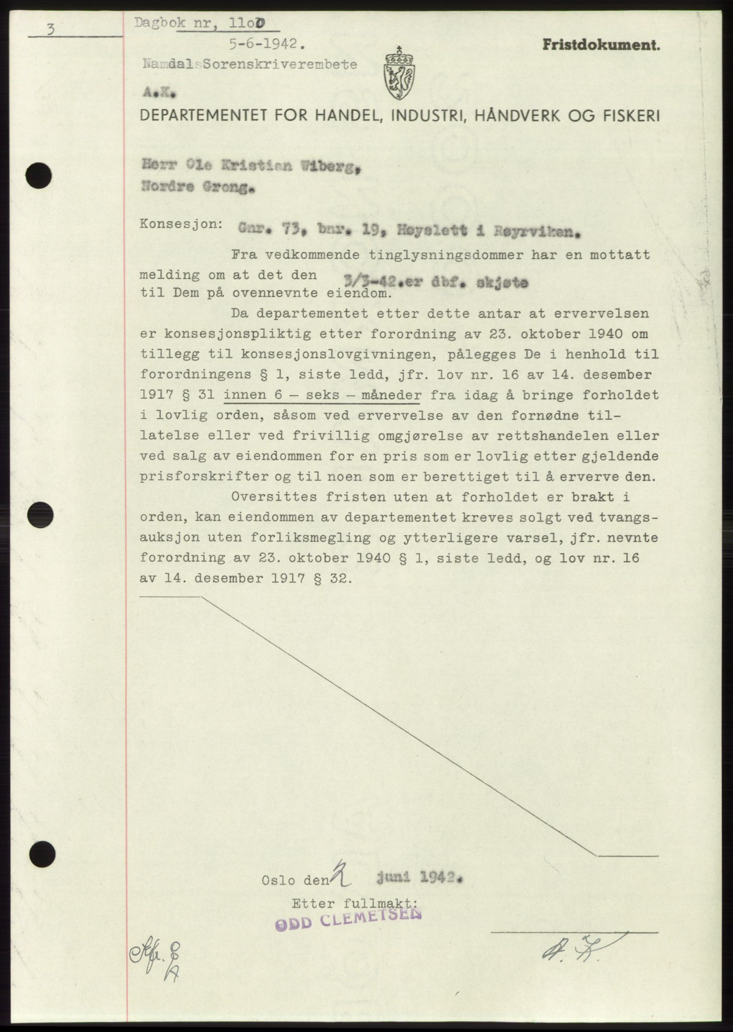 Namdal sorenskriveri, SAT/A-4133/1/2/2C: Pantebok nr. -, 1941-1942, Dagboknr: 1100/1942