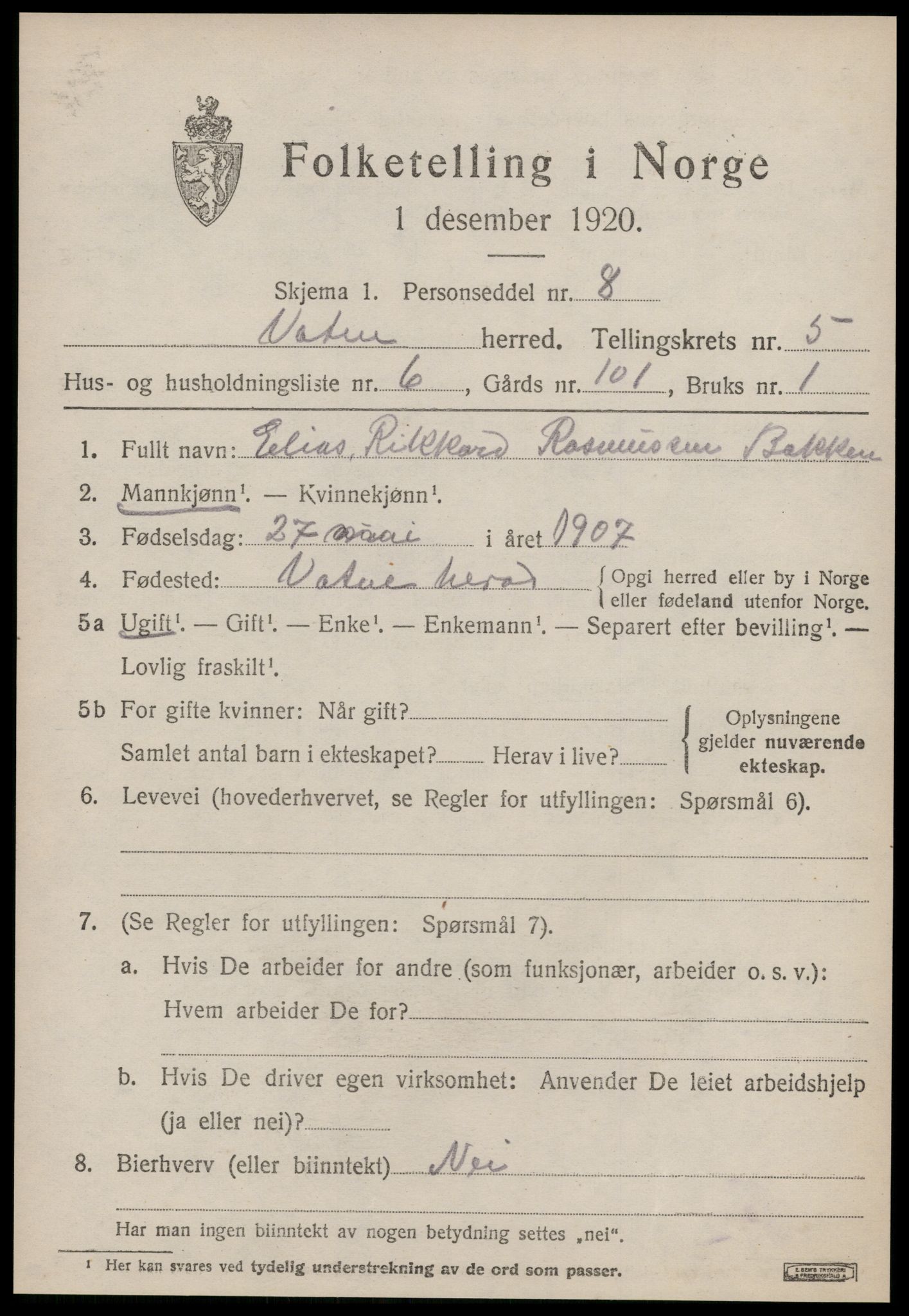 SAT, Folketelling 1920 for 1530 Vatne herred, 1920, s. 2240