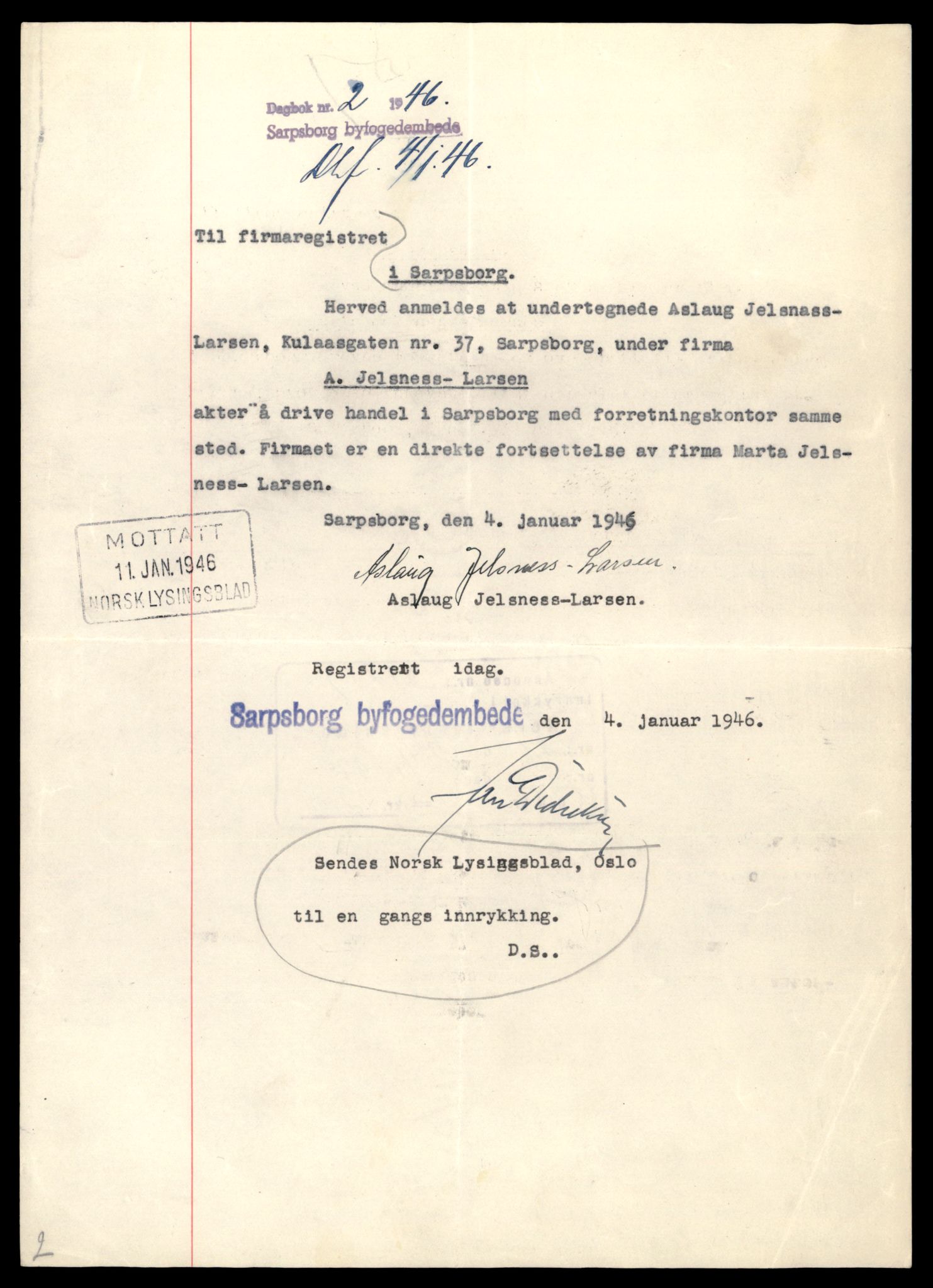 Sarpsborg tingrett, AV/SAT-A-10471a/K/Kb/Kbe/L0001: Enkeltmannsforetak, A - D, 1890-1989, s. 3