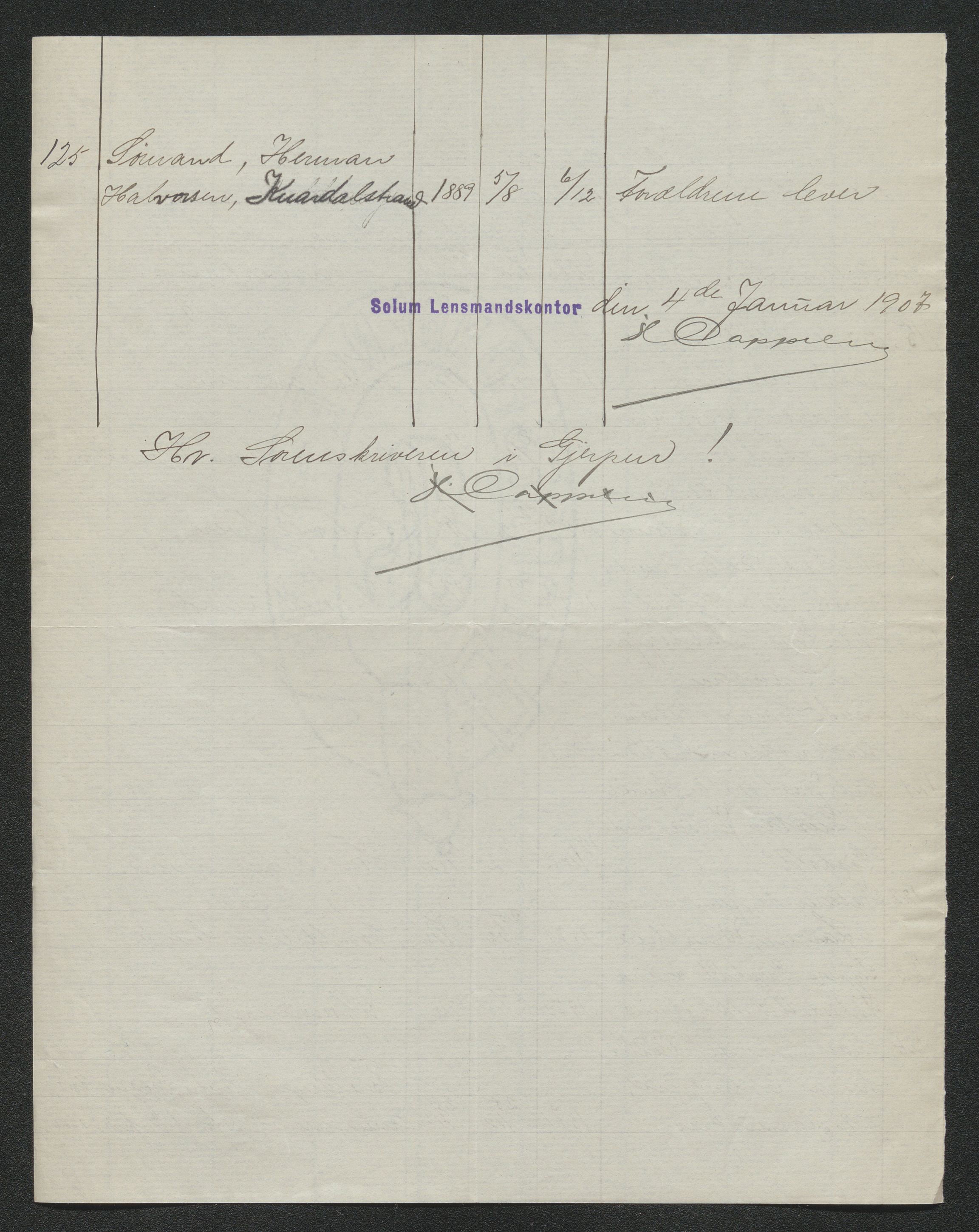 Gjerpen sorenskriveri, AV/SAKO-A-216/H/Ha/Hab/L0007: Dødsfallsmeldinger, Solum, 1899-1915, s. 277