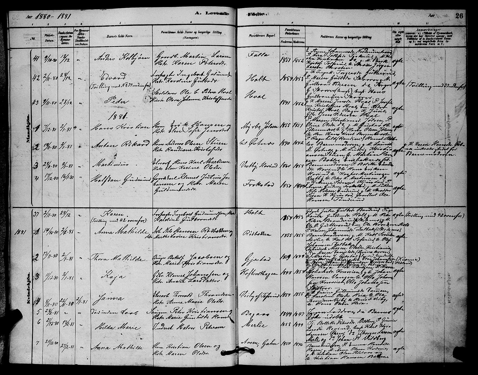 Fet prestekontor Kirkebøker, AV/SAO-A-10370a/G/Ga/L0006: Klokkerbok nr. I 6, 1878-1891, s. 26
