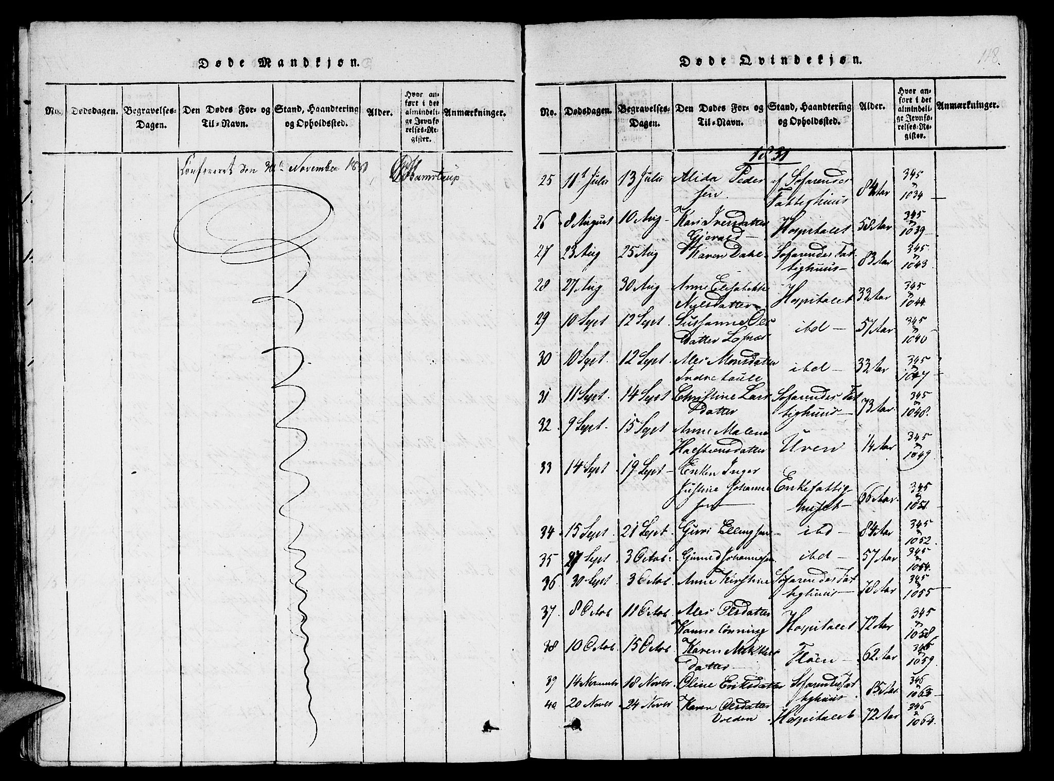 St. Jørgens hospital og Årstad sokneprestembete, AV/SAB-A-99934: Klokkerbok nr. A 1, 1816-1843, s. 118