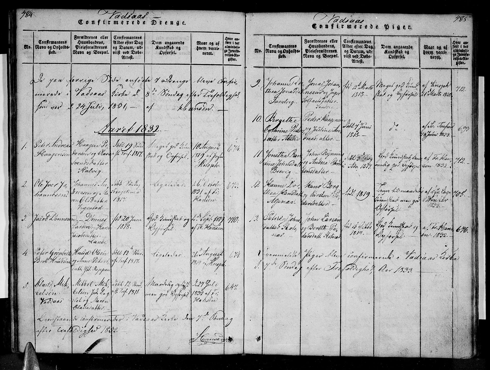 Ministerialprotokoller, klokkerbøker og fødselsregistre - Nordland, SAT/A-1459/810/L0142: Ministerialbok nr. 810A06 /1, 1819-1841, s. 484-485