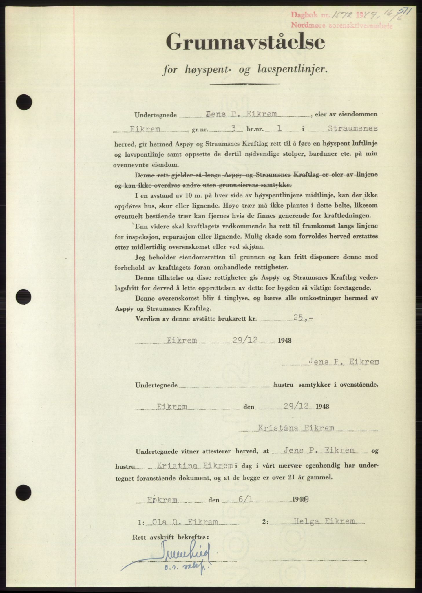 Nordmøre sorenskriveri, SAT/A-4132/1/2/2Ca: Pantebok nr. B101, 1949-1949, Dagboknr: 1572/1949