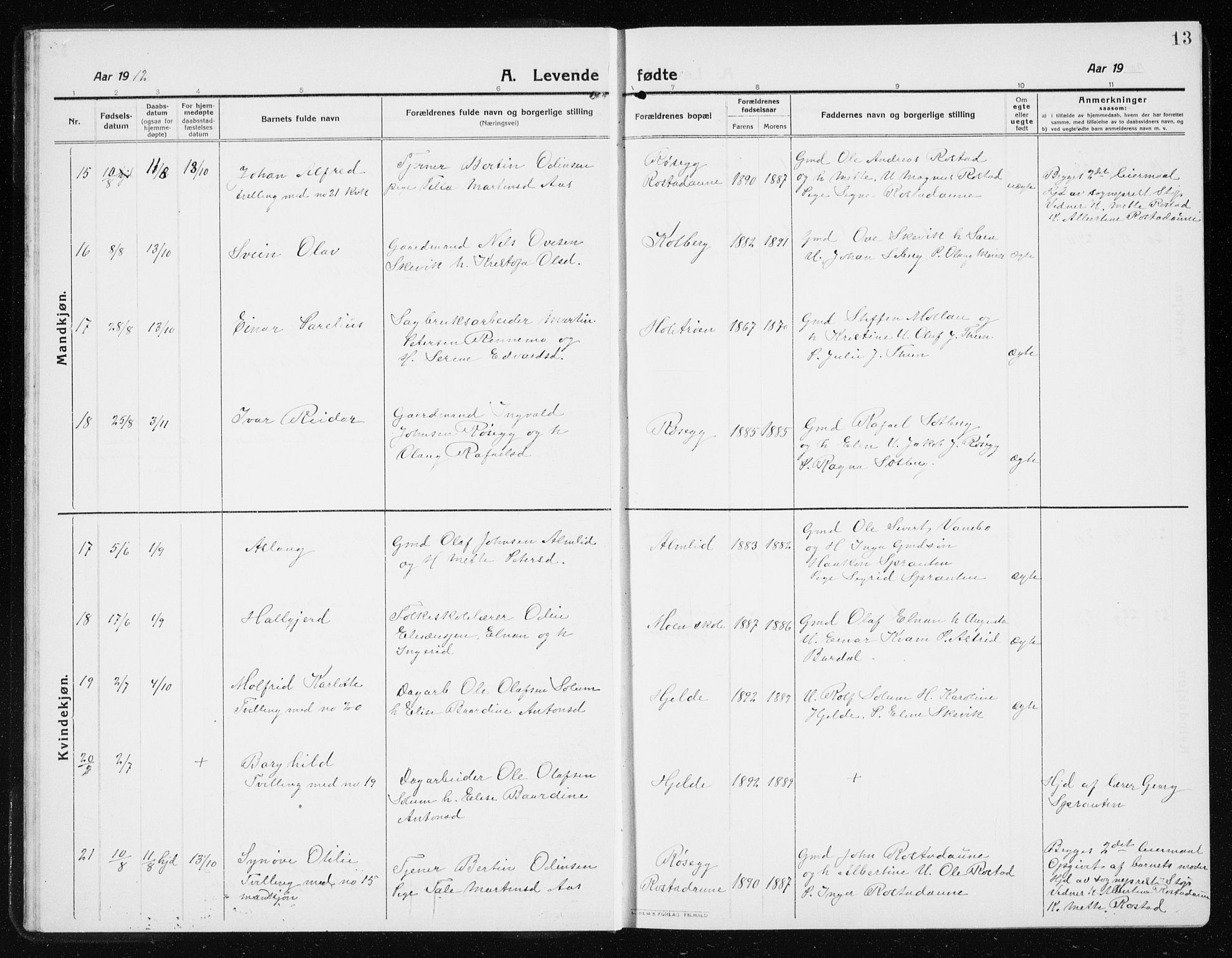 Ministerialprotokoller, klokkerbøker og fødselsregistre - Nord-Trøndelag, AV/SAT-A-1458/741/L0402: Klokkerbok nr. 741C03, 1911-1926, s. 13