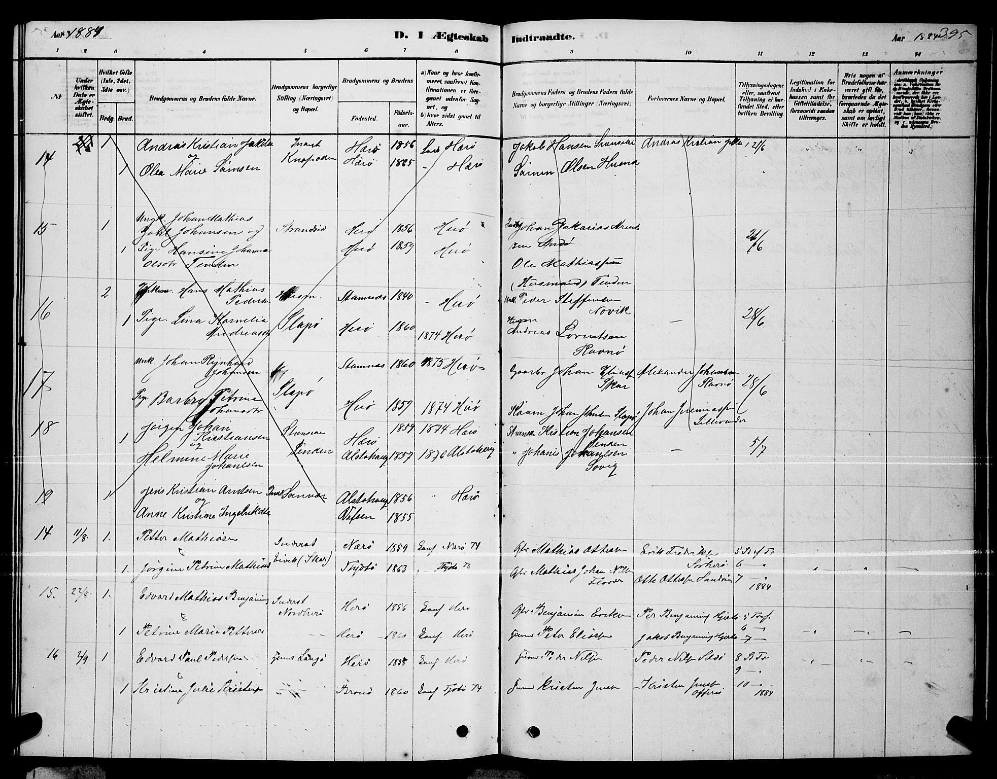 Ministerialprotokoller, klokkerbøker og fødselsregistre - Nordland, AV/SAT-A-1459/834/L0513: Klokkerbok nr. 834C04, 1877-1892, s. 395