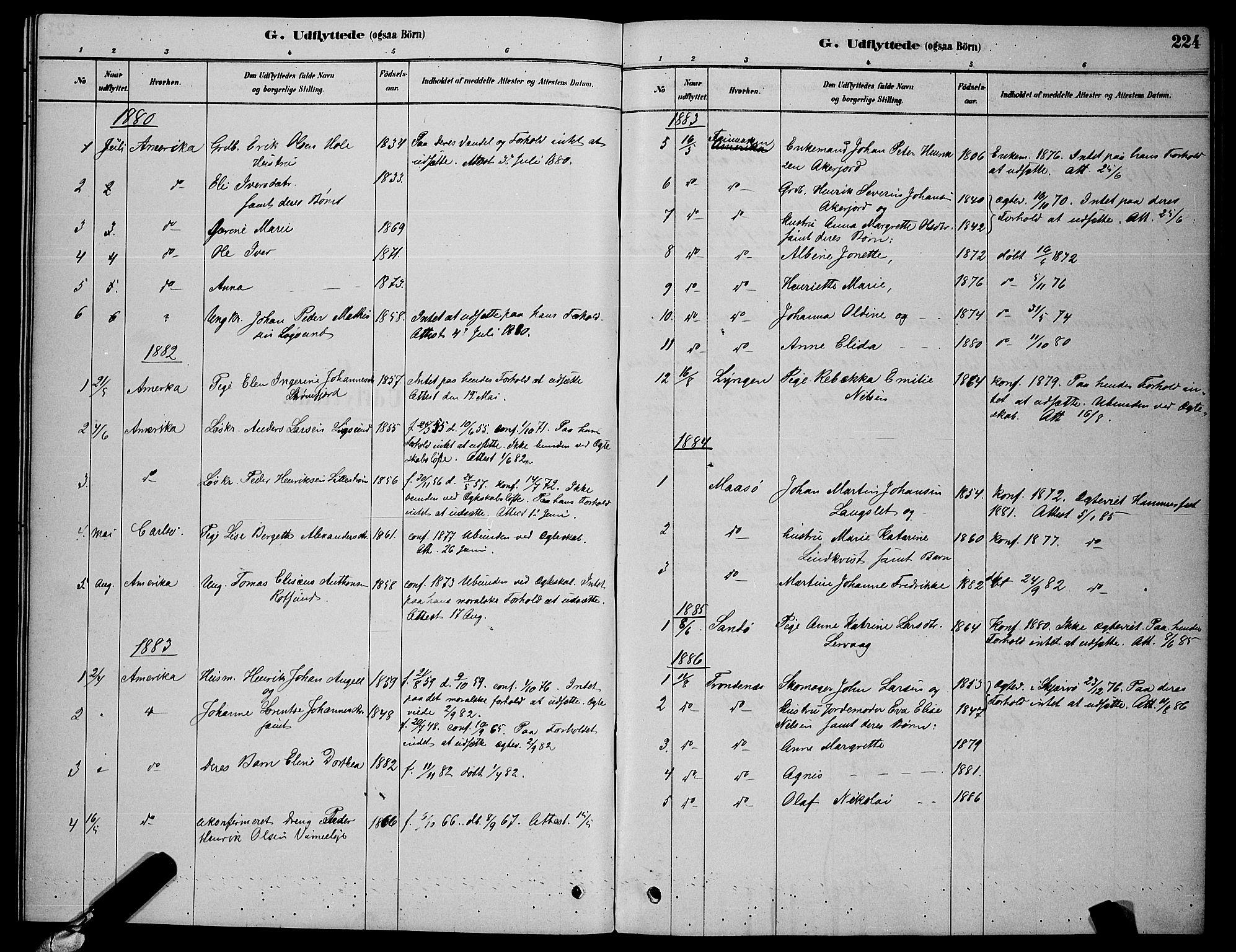 Skjervøy sokneprestkontor, SATØ/S-1300/H/Ha/Hab/L0006klokker: Klokkerbok nr. 6, 1878-1888, s. 224