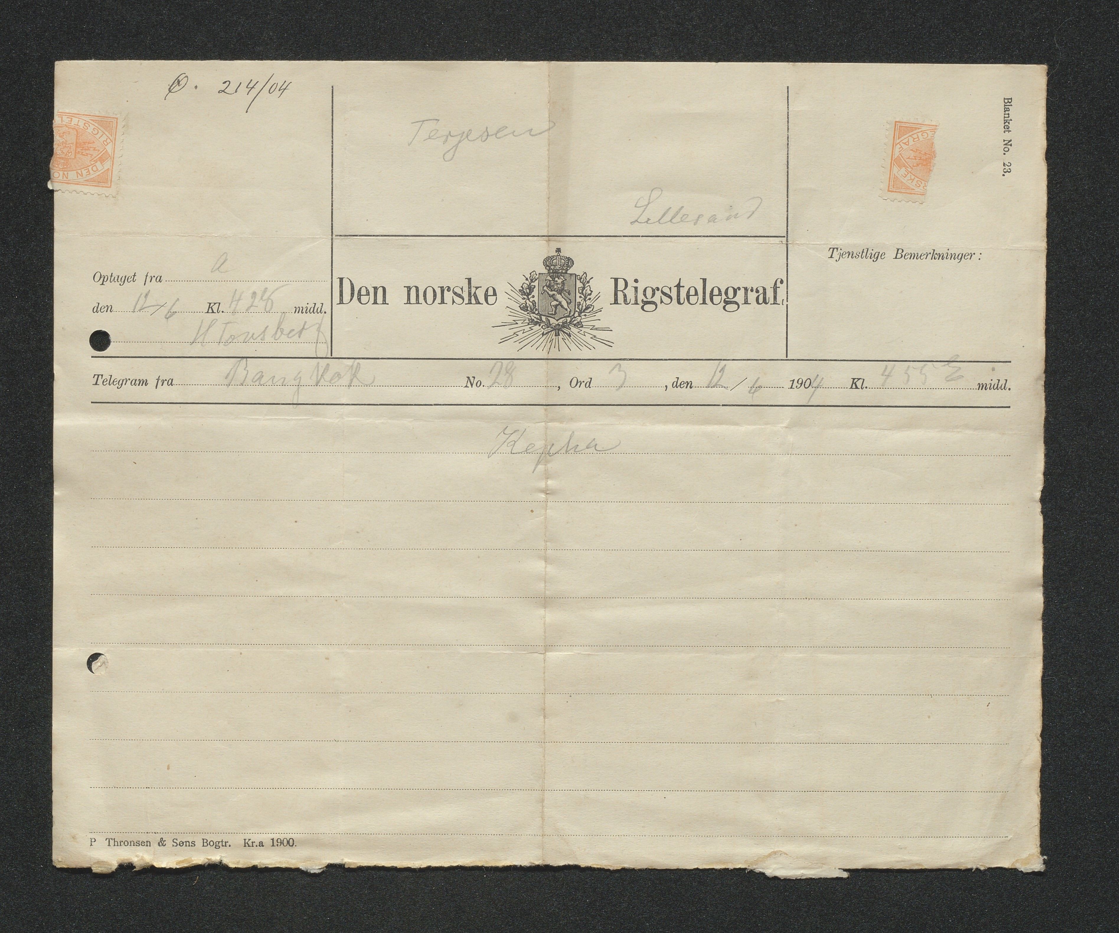 O. Terjesens rederi, AAKS/PA-2525/E/E01/L0012: Korrespondanse, 1903-1904