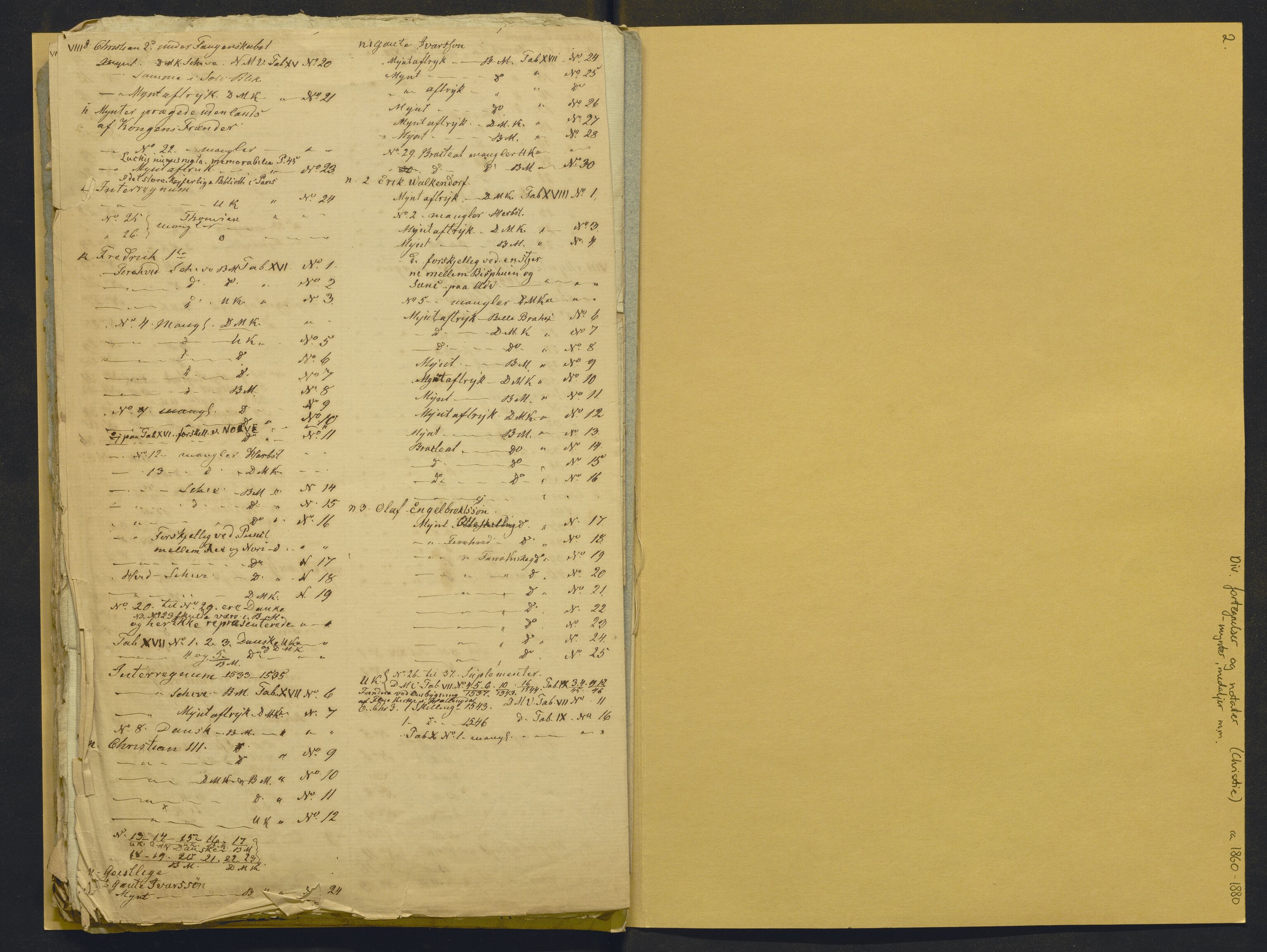 Bergens Museum, AV/SAB-A-17301/02/F/L0001: Kataloger over gjenstander og pergamentbrev , 1825-1880, s. 187