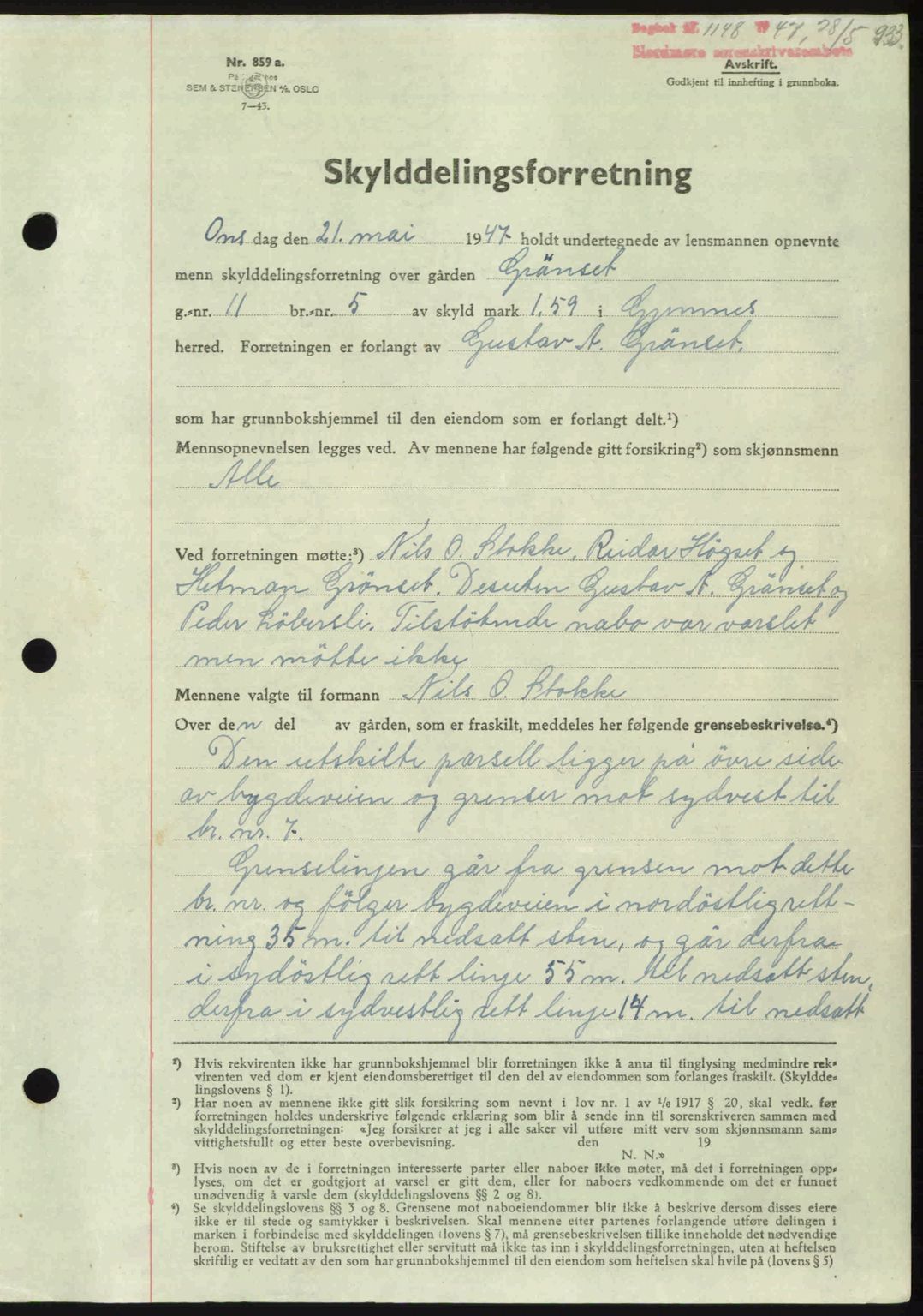 Nordmøre sorenskriveri, AV/SAT-A-4132/1/2/2Ca: Pantebok nr. A104, 1947-1947, Dagboknr: 1148/1947