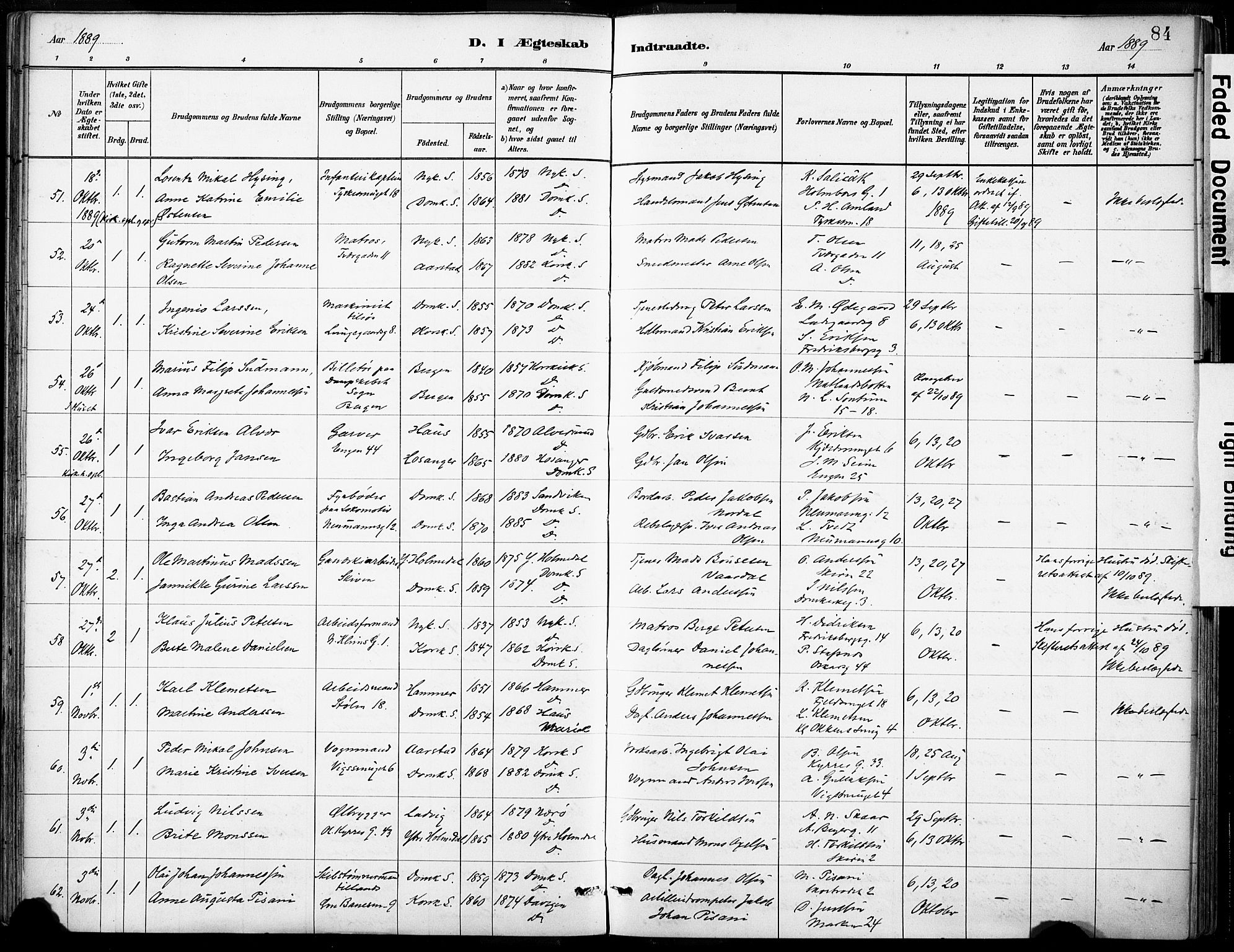 Domkirken sokneprestembete, AV/SAB-A-74801/H/Haa/L0037: Ministerialbok nr. D 4, 1880-1907, s. 84