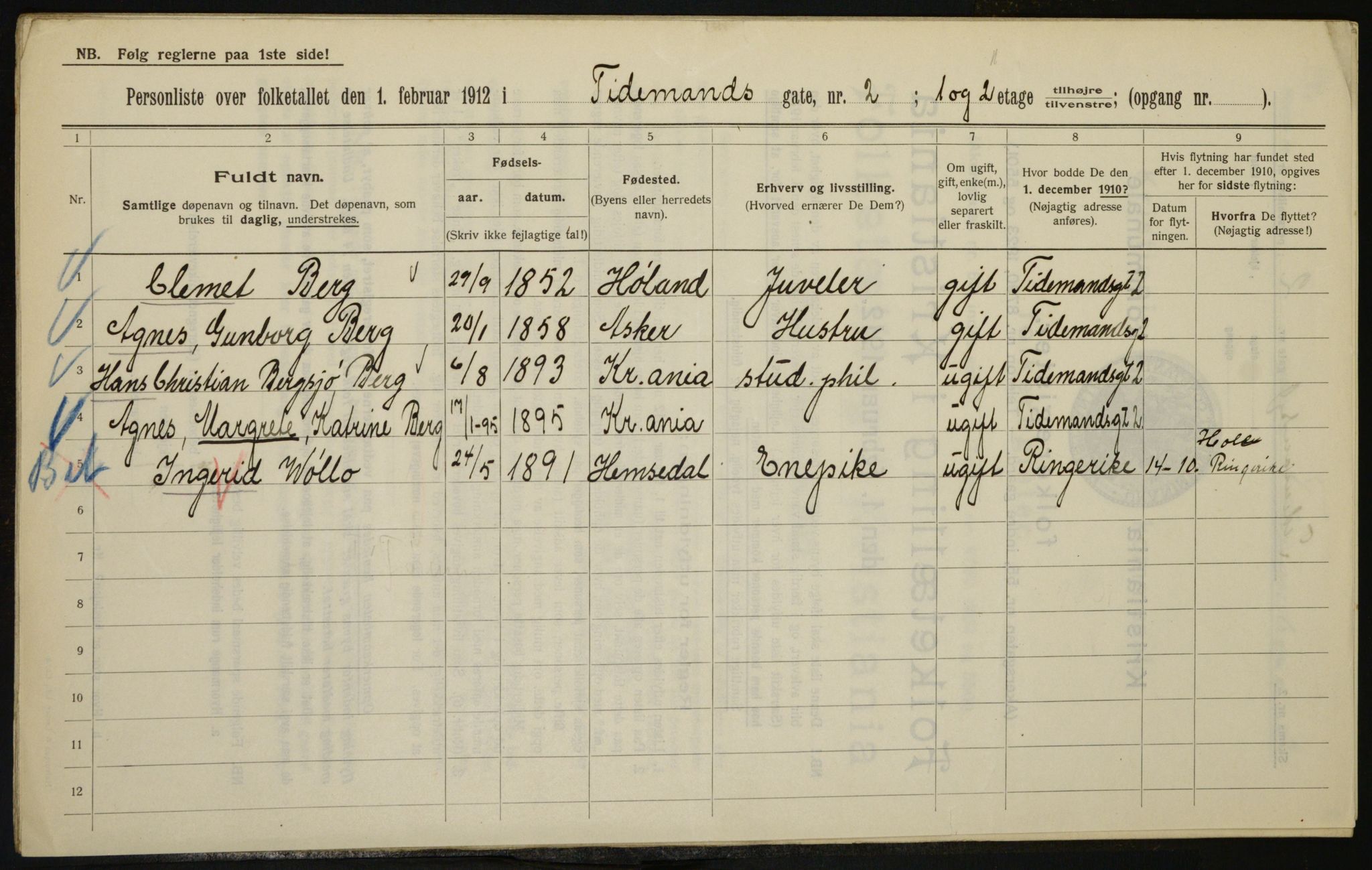 OBA, Kommunal folketelling 1.2.1912 for Kristiania, 1912, s. 111367