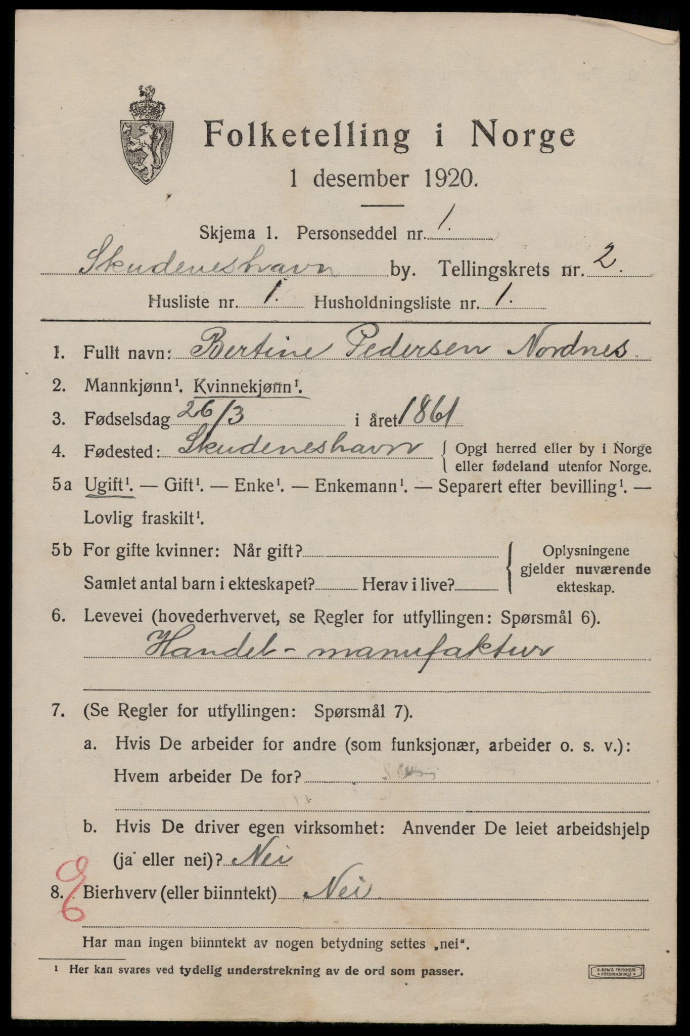 SAST, Folketelling 1920 for 1104 Skudeneshavn ladested, 1920, s. 2460