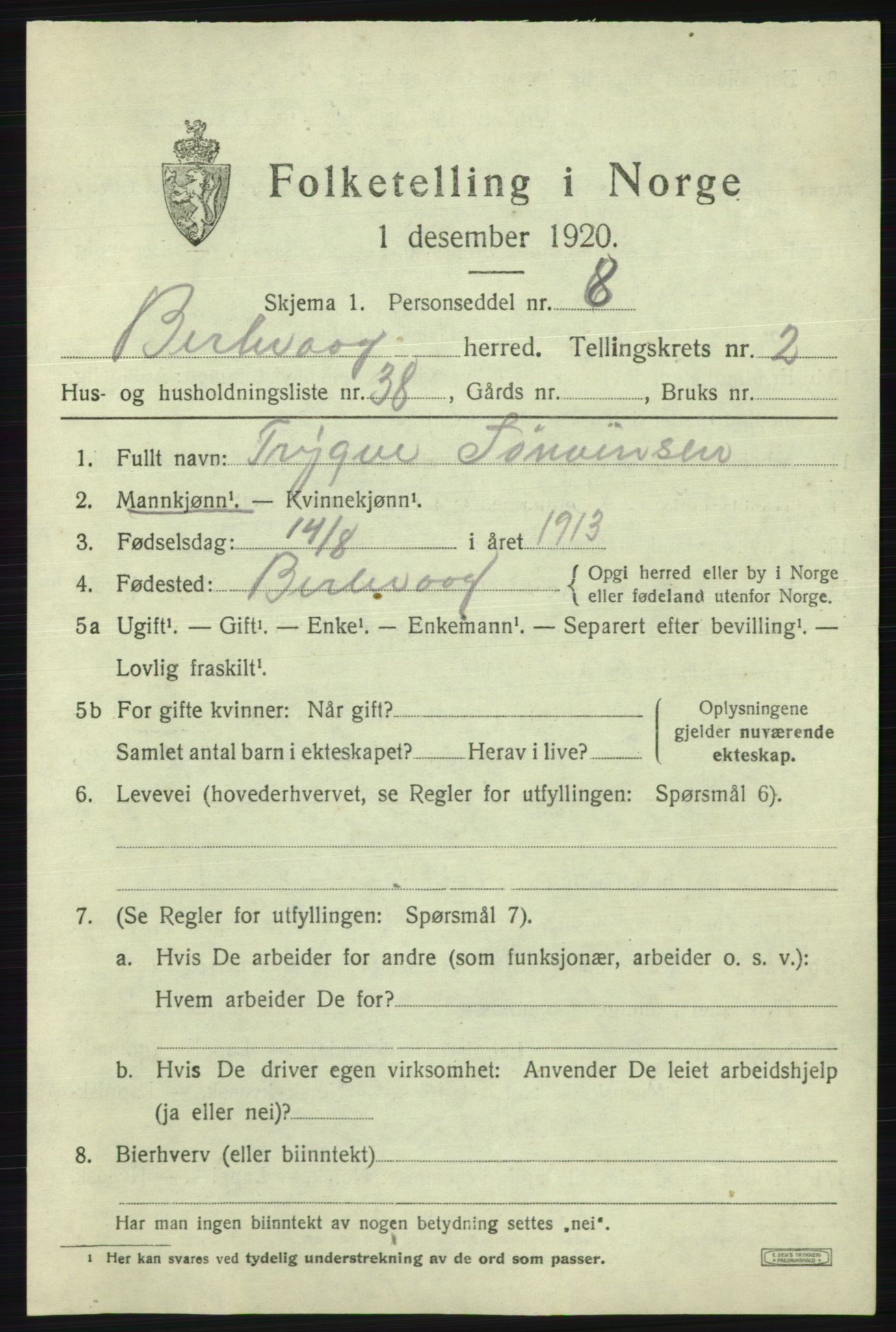 SATØ, Folketelling 1920 for 2024 Berlevåg herred, 1920, s. 1055