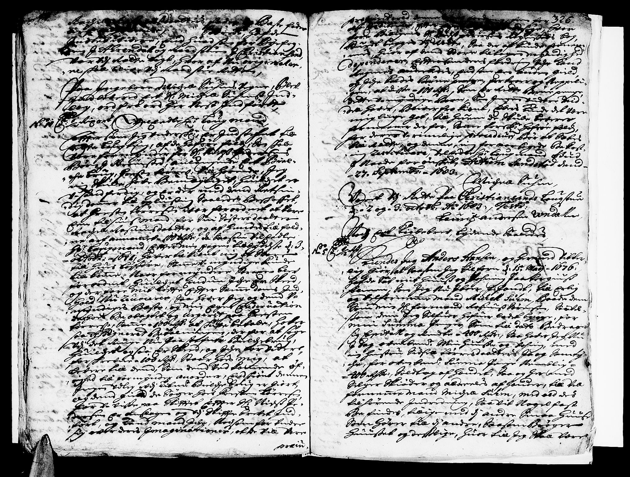 Nedenes sorenskriveri før 1824, SAK/1221-0007/F/Fa/L0007: Tingbok med register nr 4, 1692-1696, s. 325b-326a