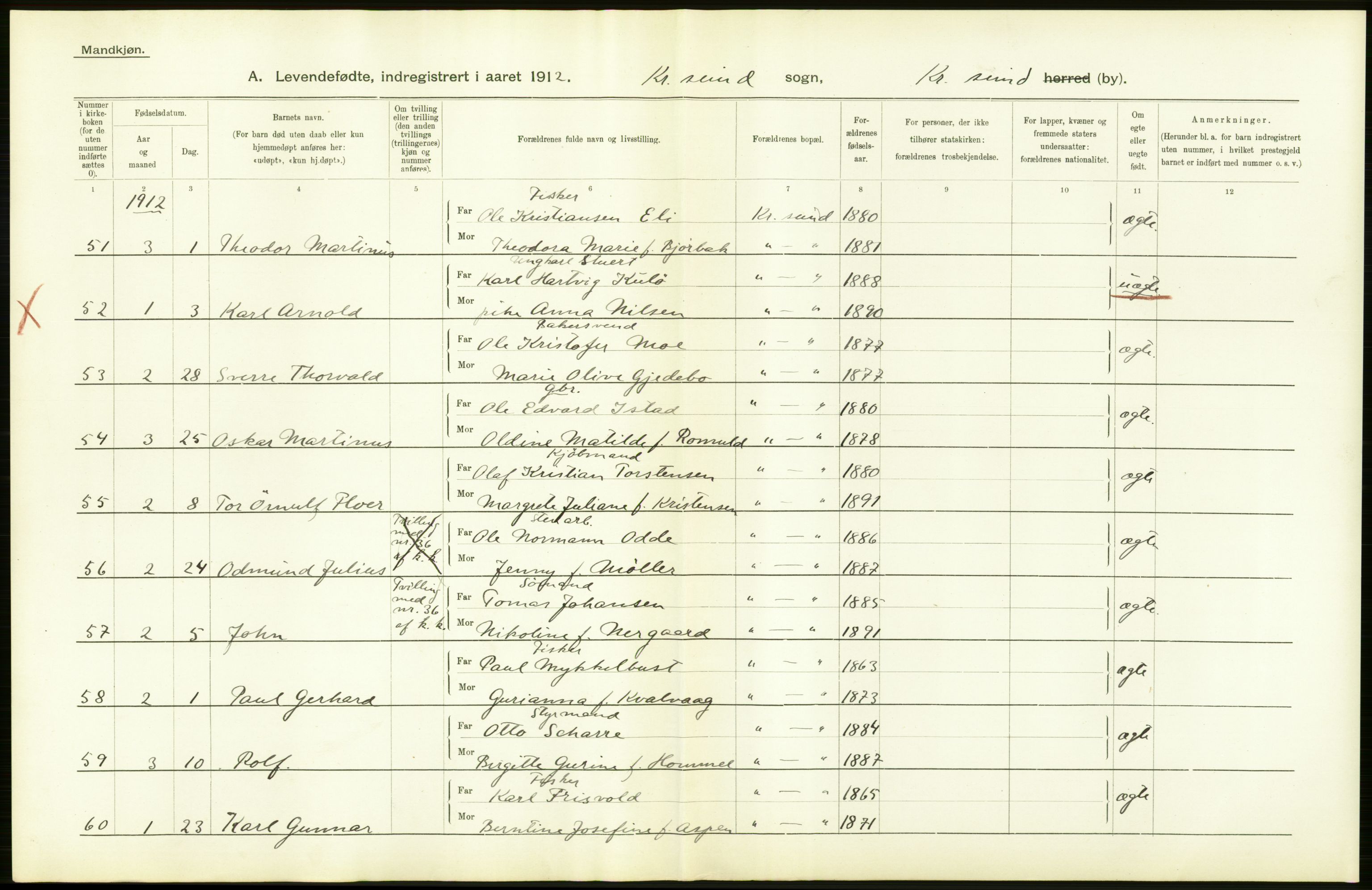 Statistisk sentralbyrå, Sosiodemografiske emner, Befolkning, AV/RA-S-2228/D/Df/Dfb/Dfbb/L0038: Romsdals amt: Levendefødte menn og kvinner. Bygder og byer samt gifte. Bygder og byer., 1912, s. 14