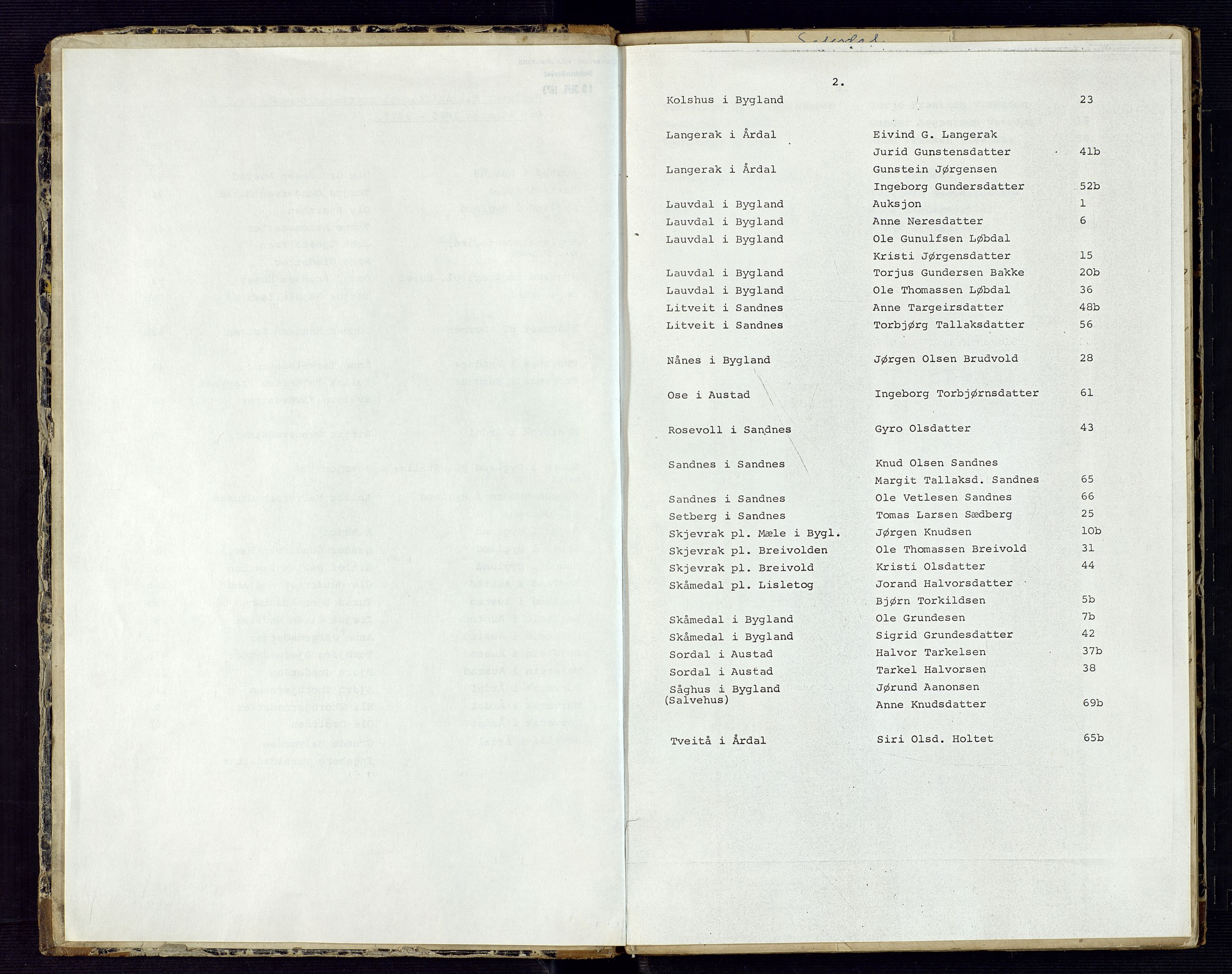Setesdal sorenskriveri, SAK/1221-0011/H/Hc/L0027: Skifteregistreringsprotokoll nr 2 Ose tinglag med register, 1865-1877, s. 2
