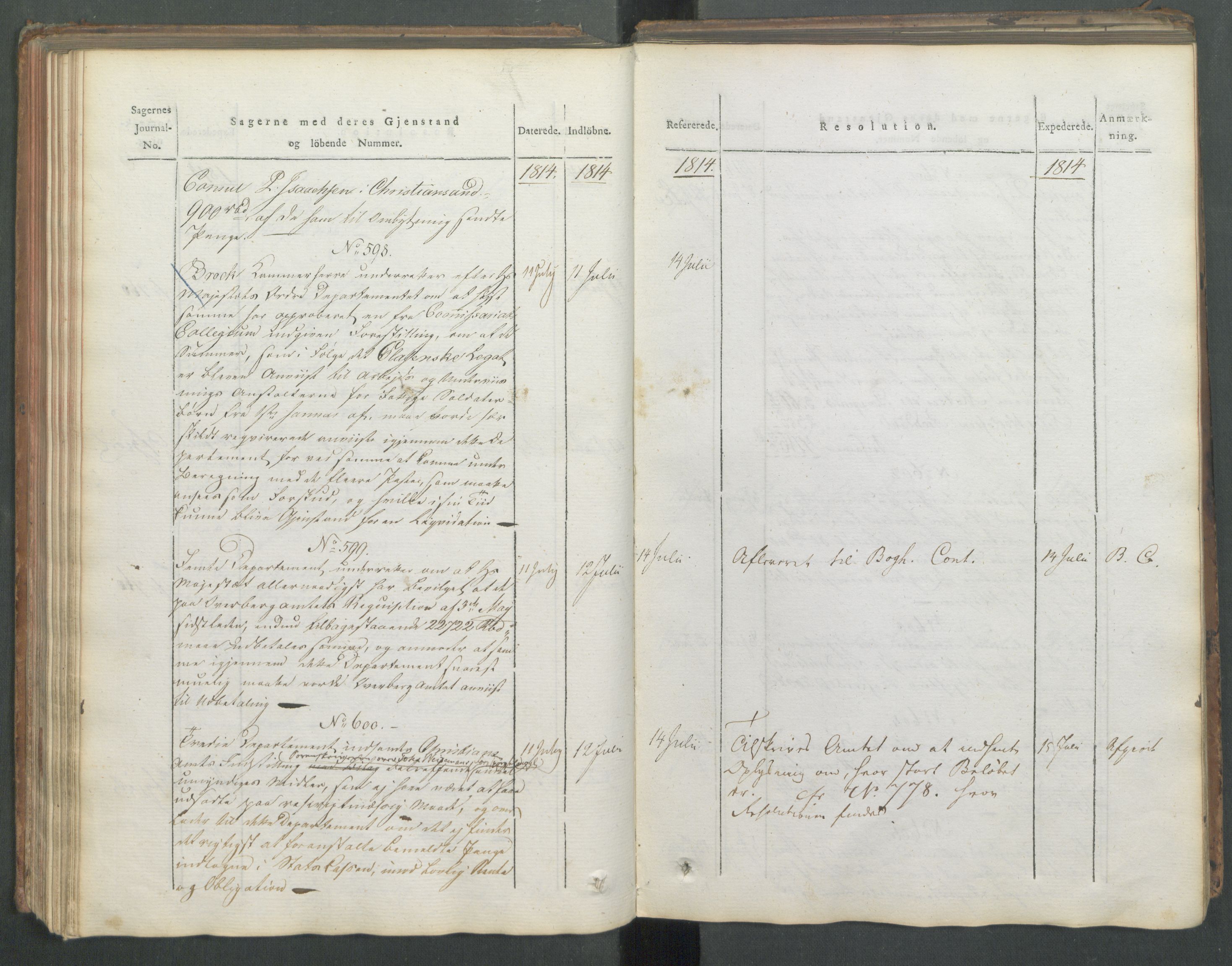 Departementene i 1814, RA/S-3899/Fa/L0008: 1. byrå - Journal B, 1814, s. 127