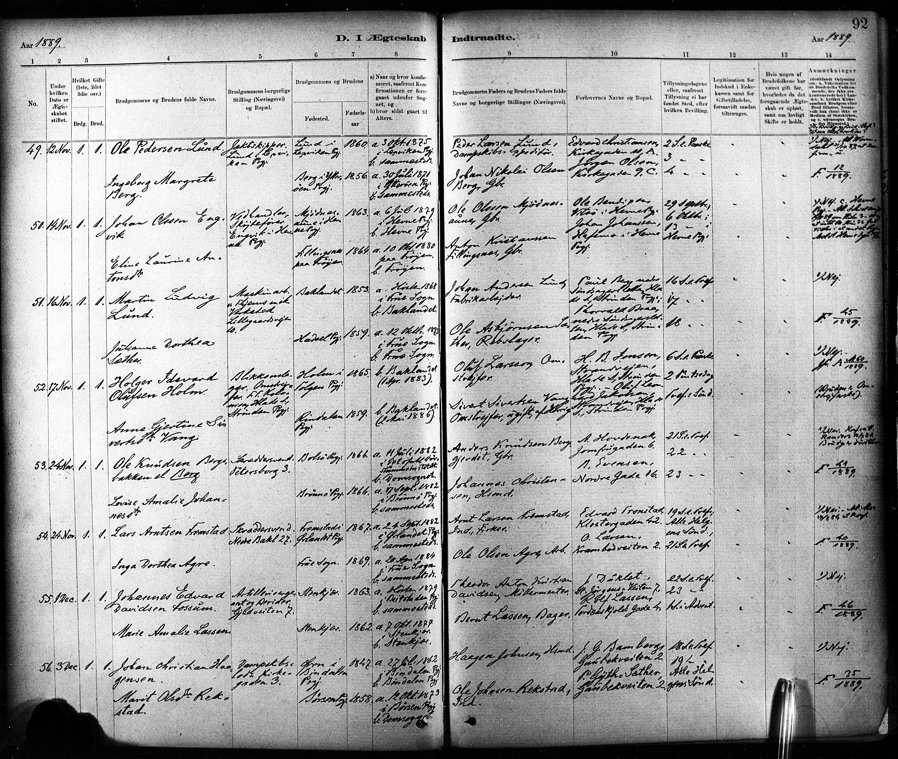 Ministerialprotokoller, klokkerbøker og fødselsregistre - Sør-Trøndelag, SAT/A-1456/604/L0189: Ministerialbok nr. 604A10, 1878-1892, s. 92