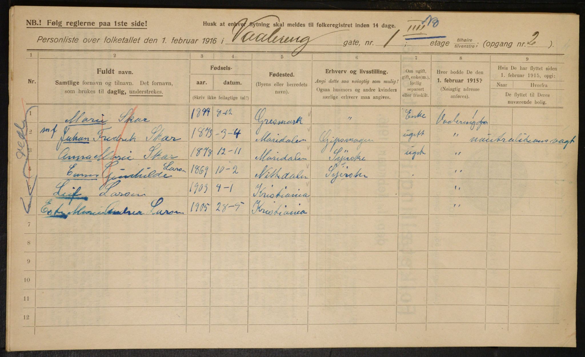 OBA, Kommunal folketelling 1.2.1916 for Kristiania, 1916, s. 129207