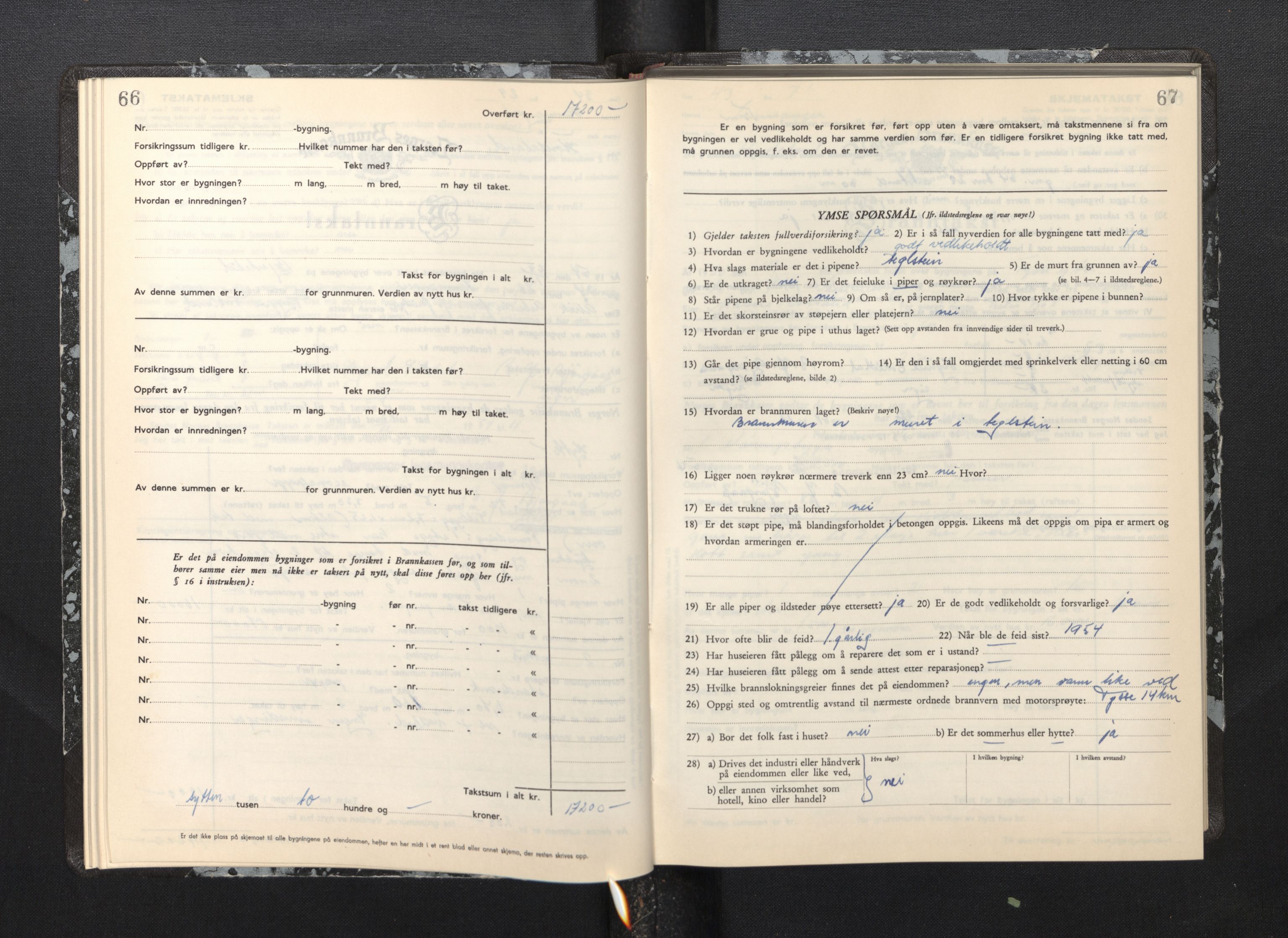 Lensmannen i Samnanger, SAB/A-34601/0012/L0002: Branntakstprotokoll, skjematakst, 1951-1955, s. 66-67