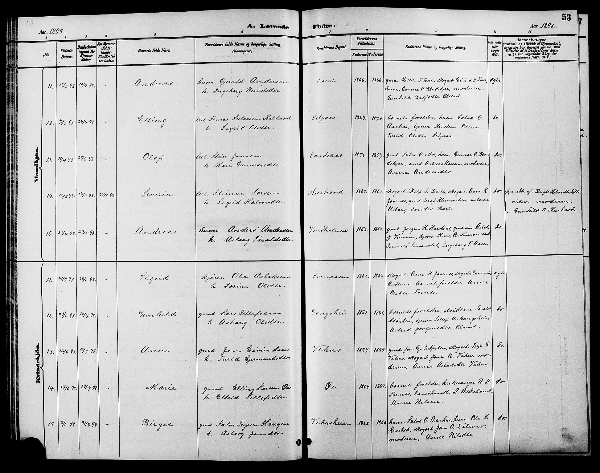 Åmli sokneprestkontor, AV/SAK-1111-0050/F/Fb/Fbc/L0004: Klokkerbok nr. B 4, 1889-1902, s. 53