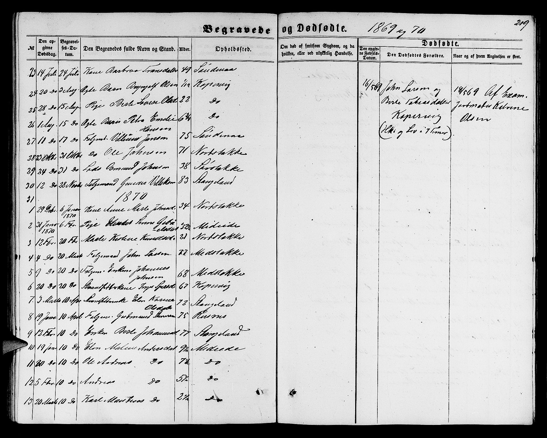 Avaldsnes sokneprestkontor, AV/SAST-A -101851/H/Ha/Hab/L0004: Klokkerbok nr. B 4, 1861-1876, s. 219