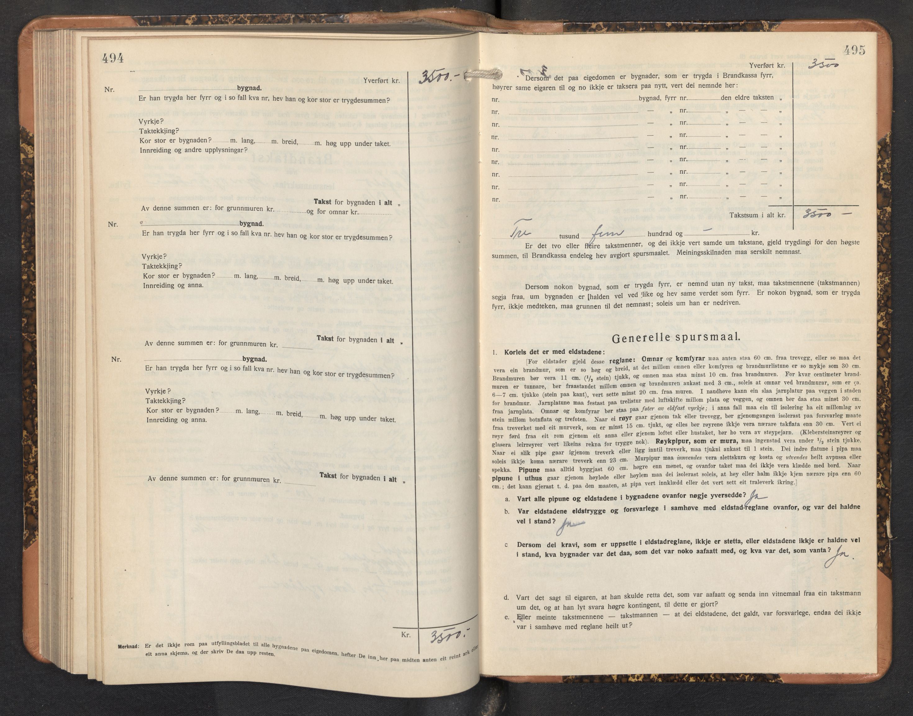 Lensmannen i Hafslo, AV/SAB-A-28001/0012/L0009: Branntakstprotokoll, skjematakst, 1933-1939, s. 494-495