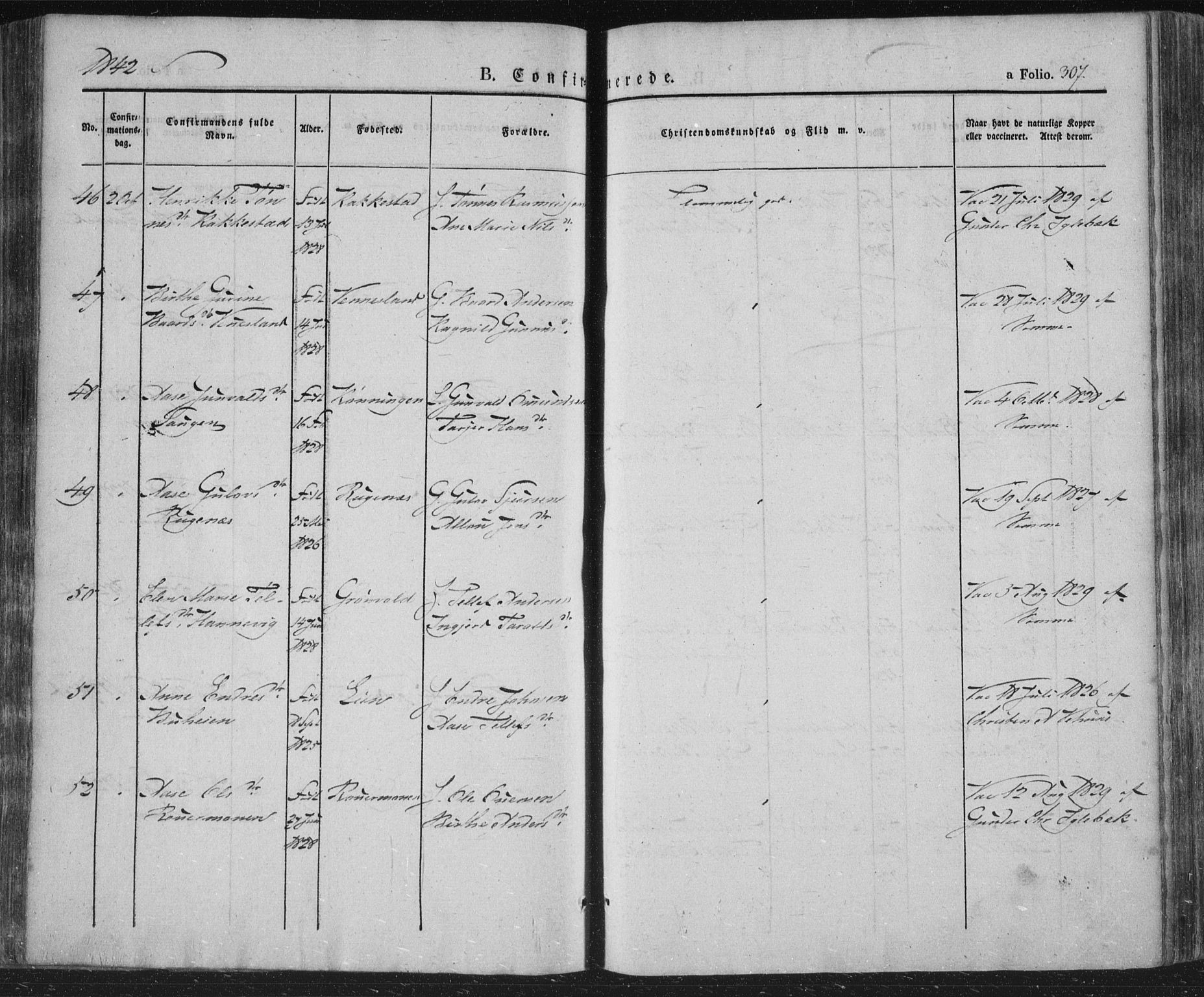 Vennesla sokneprestkontor, AV/SAK-1111-0045/Fa/Fac/L0004: Ministerialbok nr. A 4, 1834-1855, s. 307