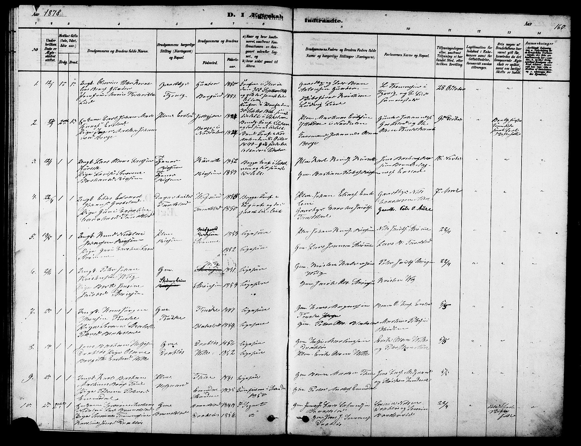 Ministerialprotokoller, klokkerbøker og fødselsregistre - Møre og Romsdal, AV/SAT-A-1454/523/L0339: Klokkerbok nr. 523C02, 1878-1891, s. 160