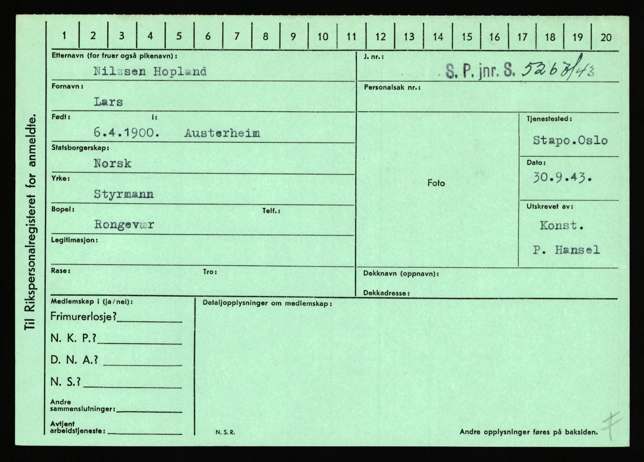 Statspolitiet - Hovedkontoret / Osloavdelingen, AV/RA-S-1329/C/Ca/L0007: Hol - Joelsen, 1943-1945, s. 833