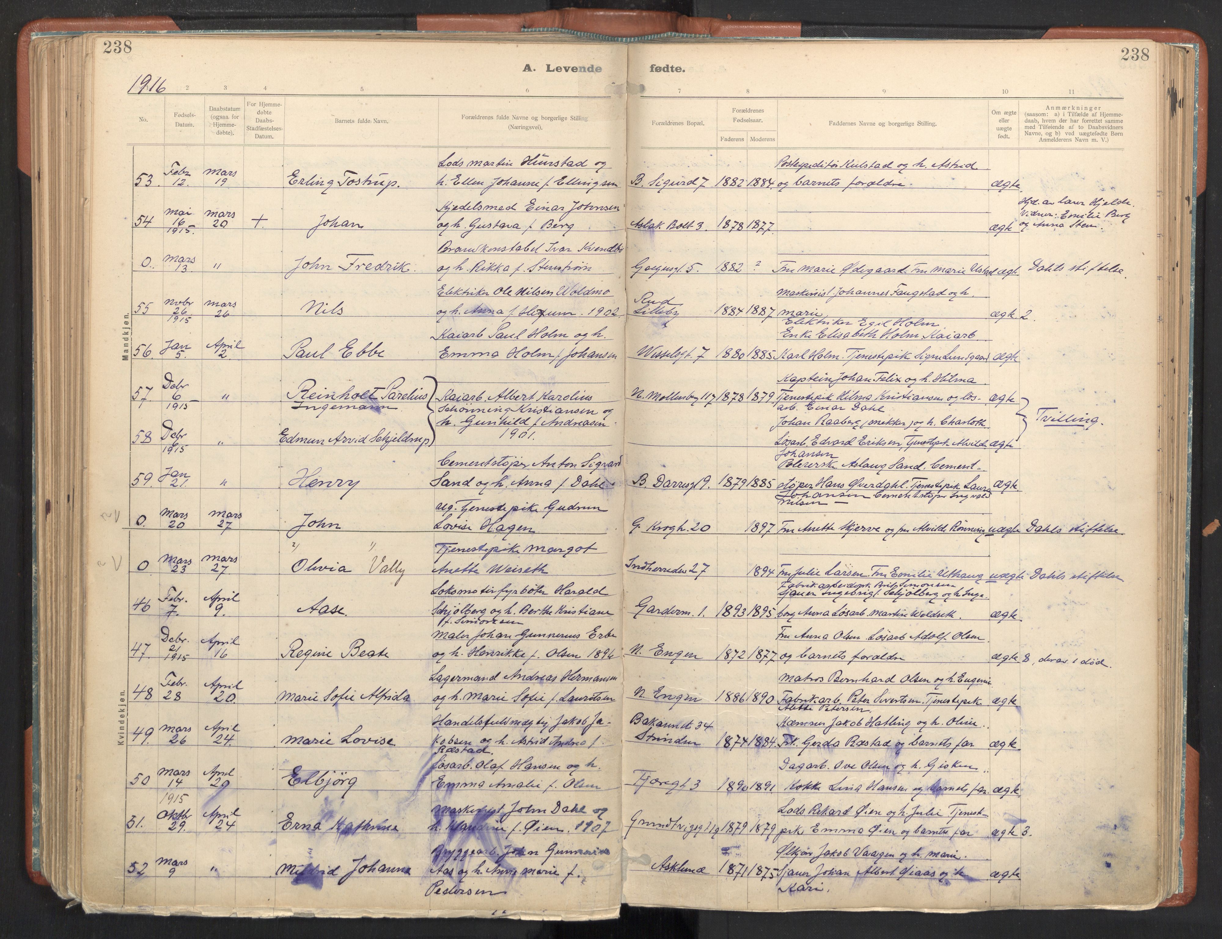 Ministerialprotokoller, klokkerbøker og fødselsregistre - Sør-Trøndelag, SAT/A-1456/605/L0243: Ministerialbok nr. 605A05, 1908-1923, s. 238