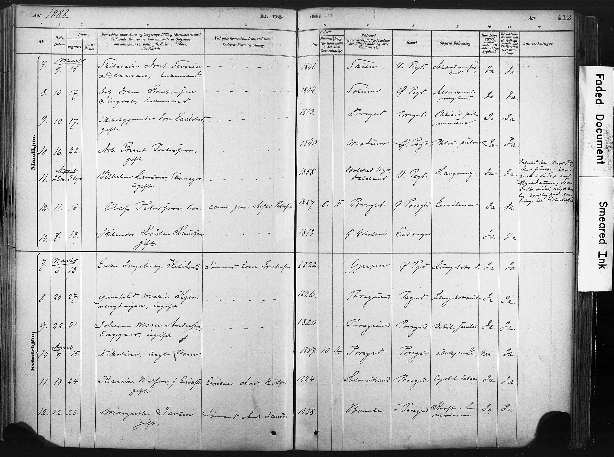 Porsgrunn kirkebøker , AV/SAKO-A-104/F/Fa/L0008: Ministerialbok nr. 8, 1878-1895, s. 412