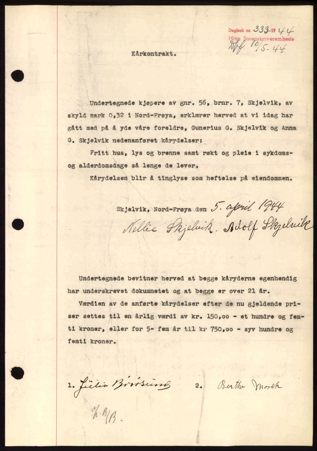 Hitra sorenskriveri, AV/SAT-A-0018/2/2C/2Ca: Pantebok nr. B1, 1939-1949, Dagboknr: 333/1944