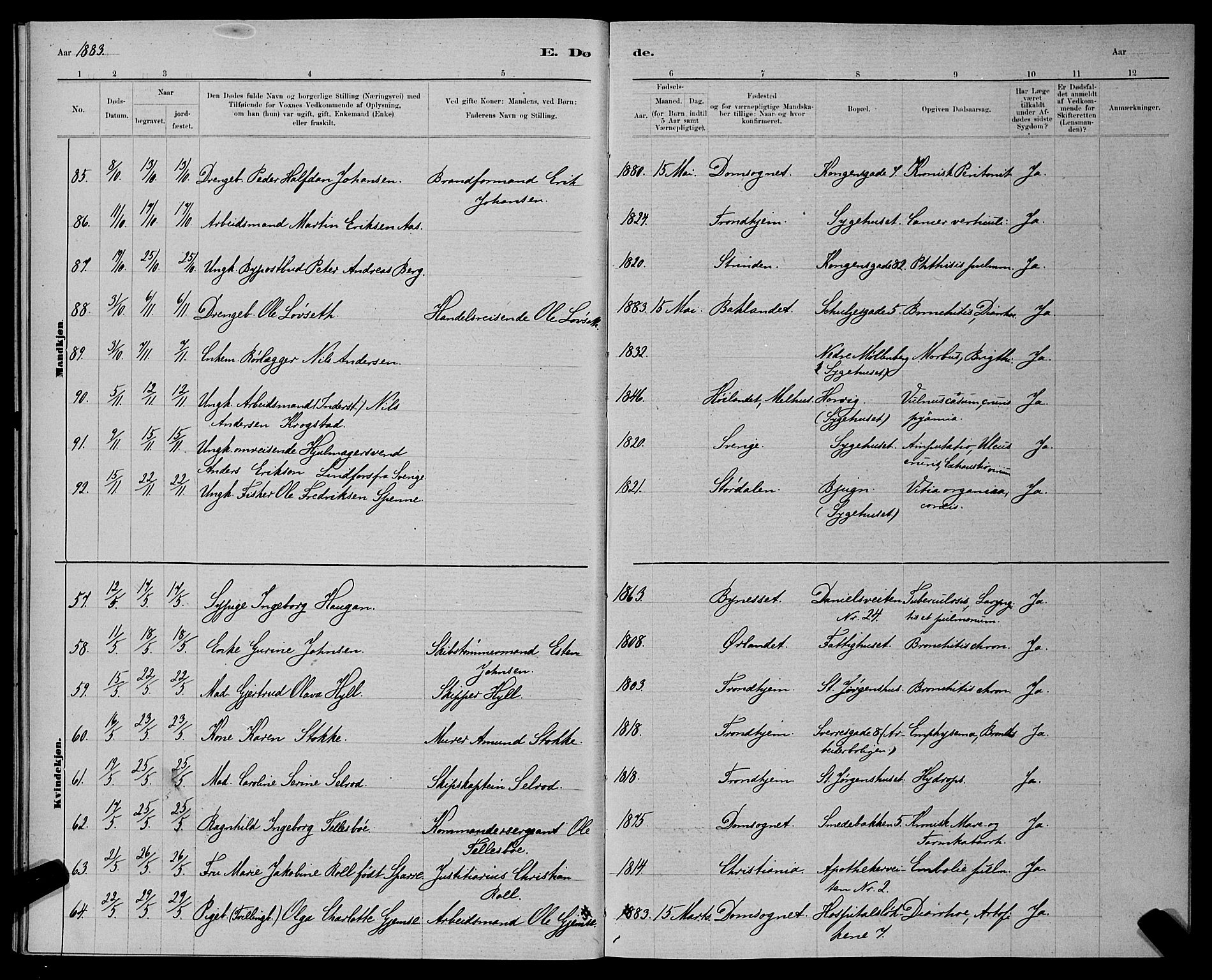 Ministerialprotokoller, klokkerbøker og fødselsregistre - Sør-Trøndelag, AV/SAT-A-1456/601/L0093: Klokkerbok nr. 601C11, 1882-1898