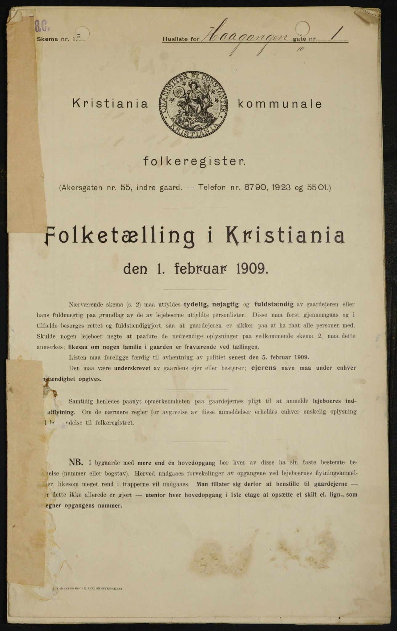 OBA, Kommunal folketelling 1.2.1909 for Kristiania kjøpstad, 1909, s. 38769