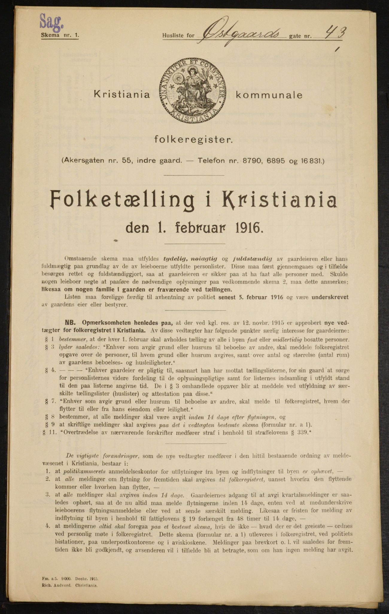 OBA, Kommunal folketelling 1.2.1916 for Kristiania, 1916, s. 133076