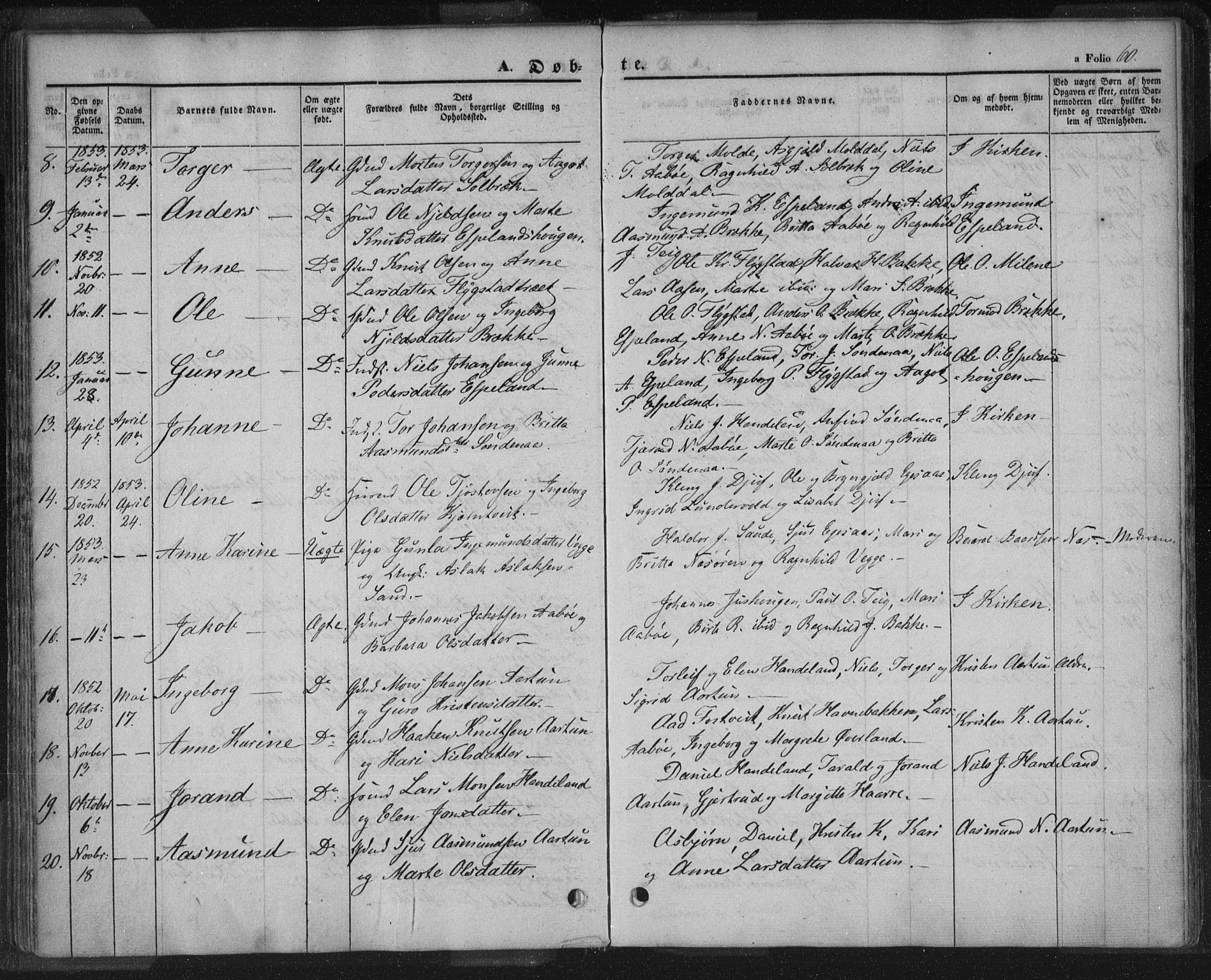 Sand sokneprestkontor, AV/SAST-A-101848/01/III/L0002: Ministerialbok nr. A 2, 1838-1859, s. 60