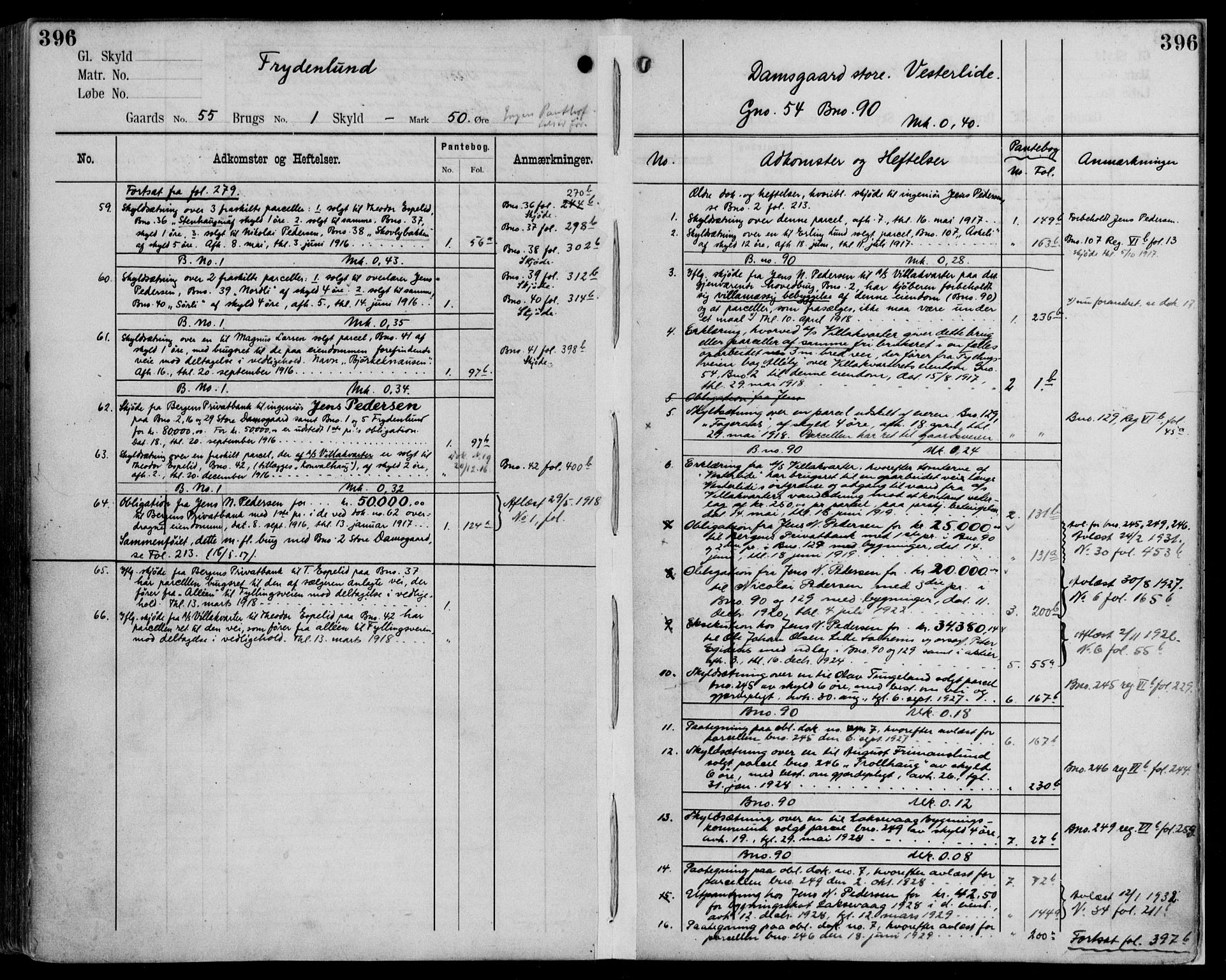 Midhordland sorenskriveri, AV/SAB-A-3001/1/G/Ga/Gab/L0114: Panteregister nr. II.A.b.114, s. 396