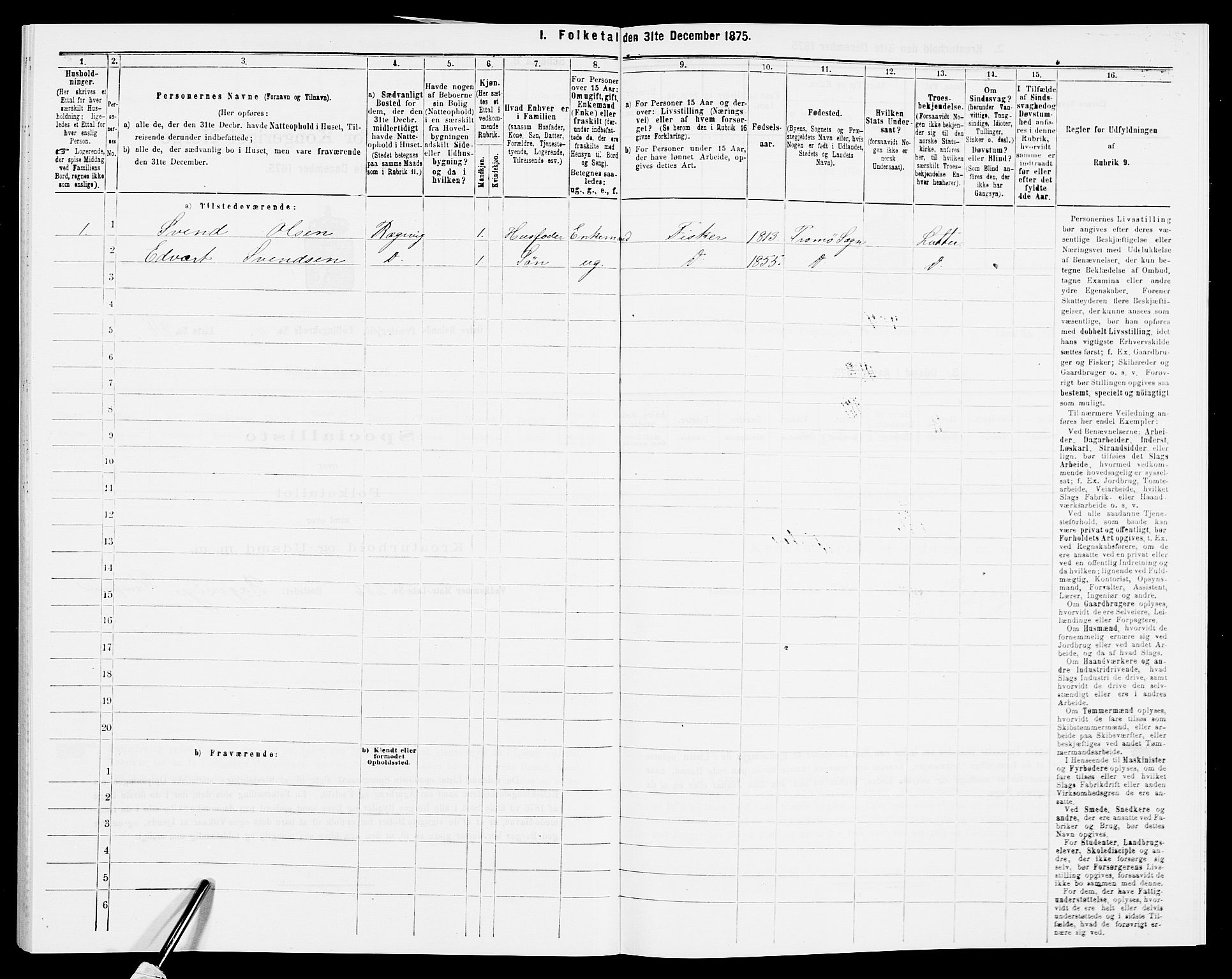 SAK, Folketelling 1875 for 0918P Austre Moland prestegjeld, 1875, s. 2118