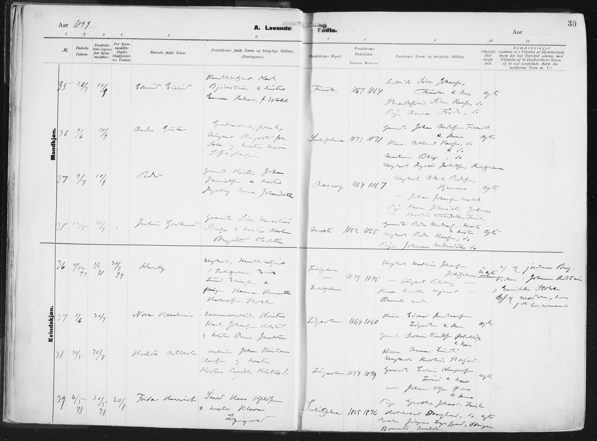 Ministerialprotokoller, klokkerbøker og fødselsregistre - Nordland, AV/SAT-A-1459/849/L0696: Ministerialbok nr. 849A08, 1898-1910, s. 30