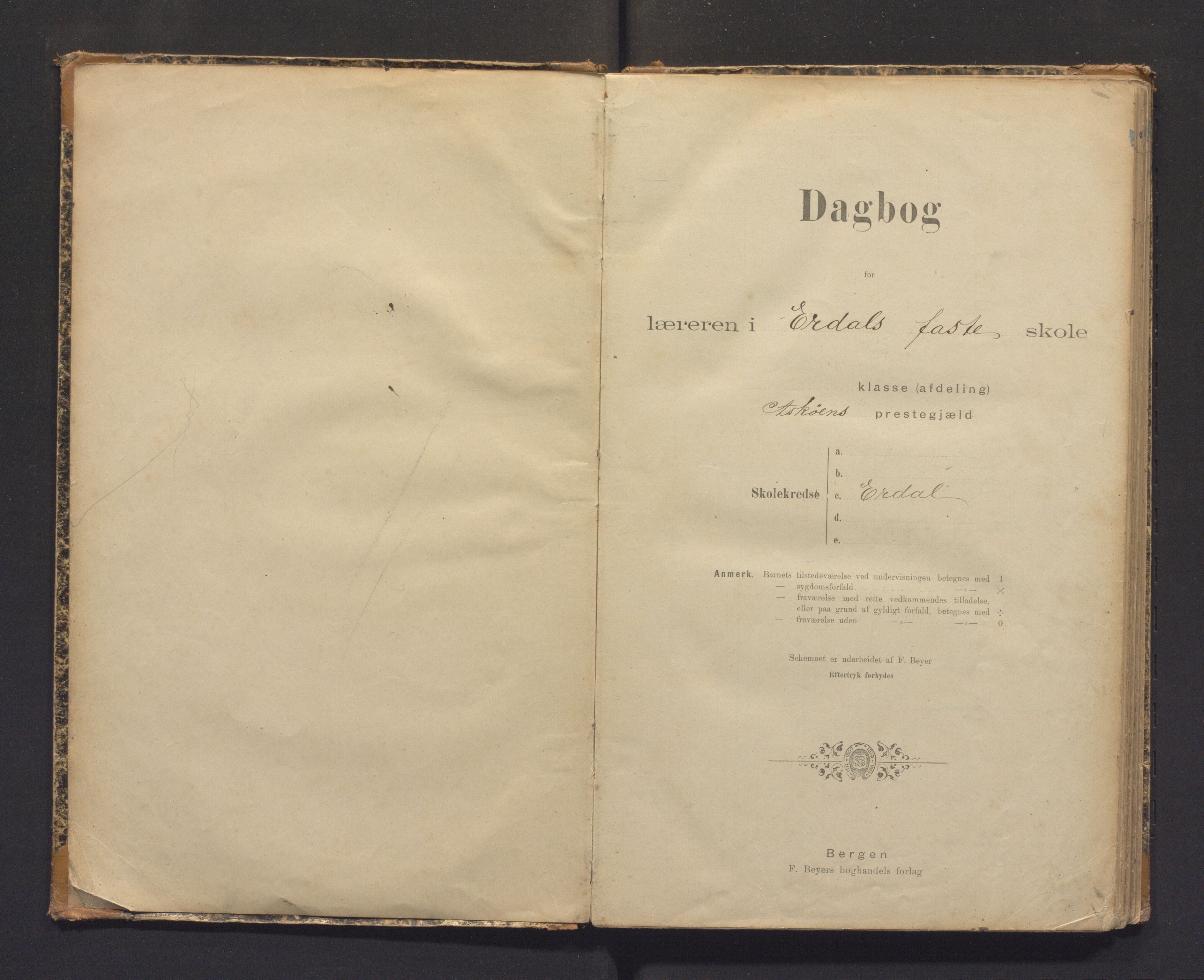 Askøy kommune. Barneskulane, IKAH/1247-231/G/Gm/L0002: Dagbok for læreren i Erdal faste skole, Askøens prøstegjeld Skolekredse Erdal , 1897-1904