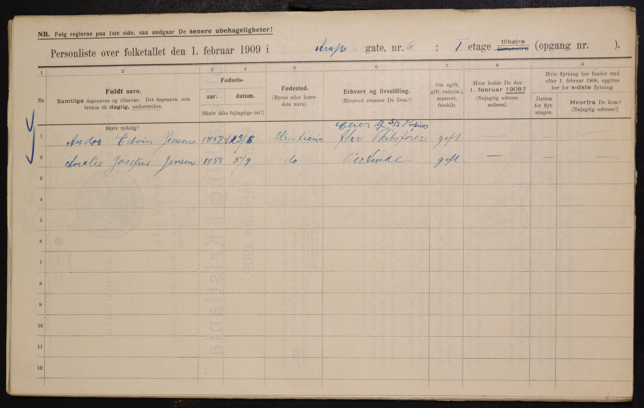 OBA, Kommunal folketelling 1.2.1909 for Kristiania kjøpstad, 1909, s. 2072