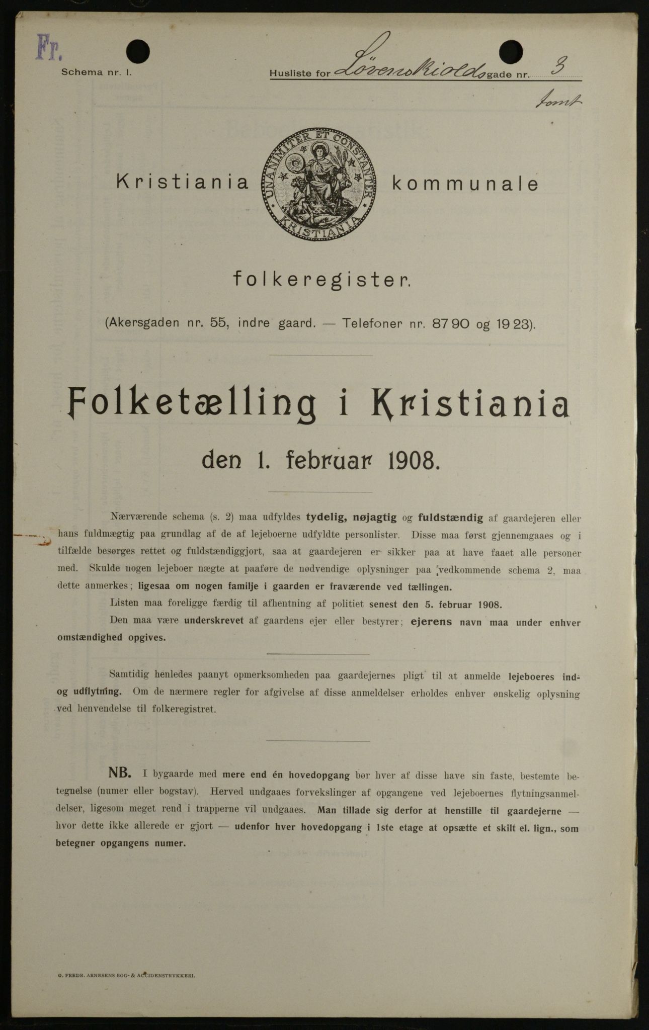 OBA, Kommunal folketelling 1.2.1908 for Kristiania kjøpstad, 1908, s. 52695